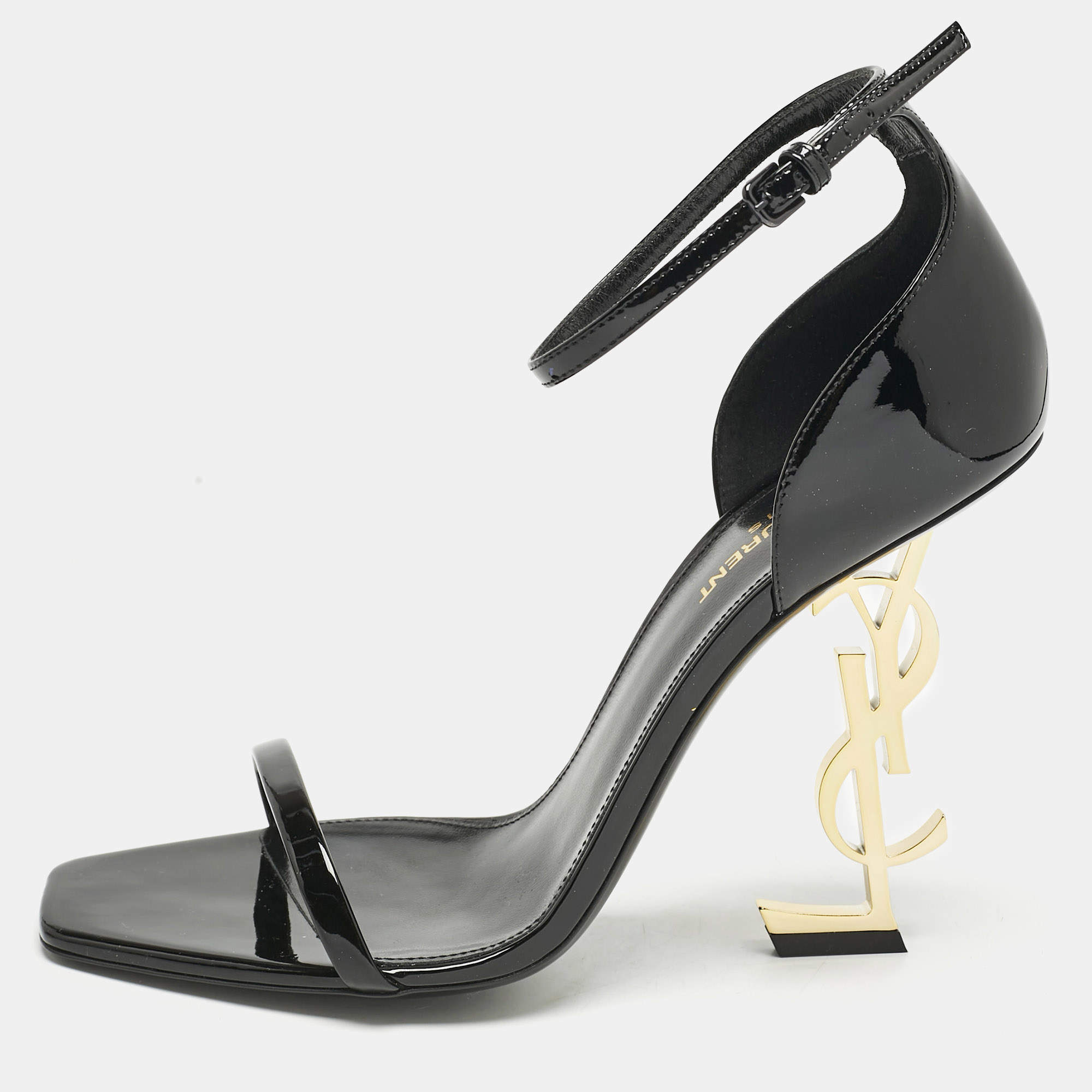 Saint Laurent Black Patent Leather Opyum Sandals Size 40