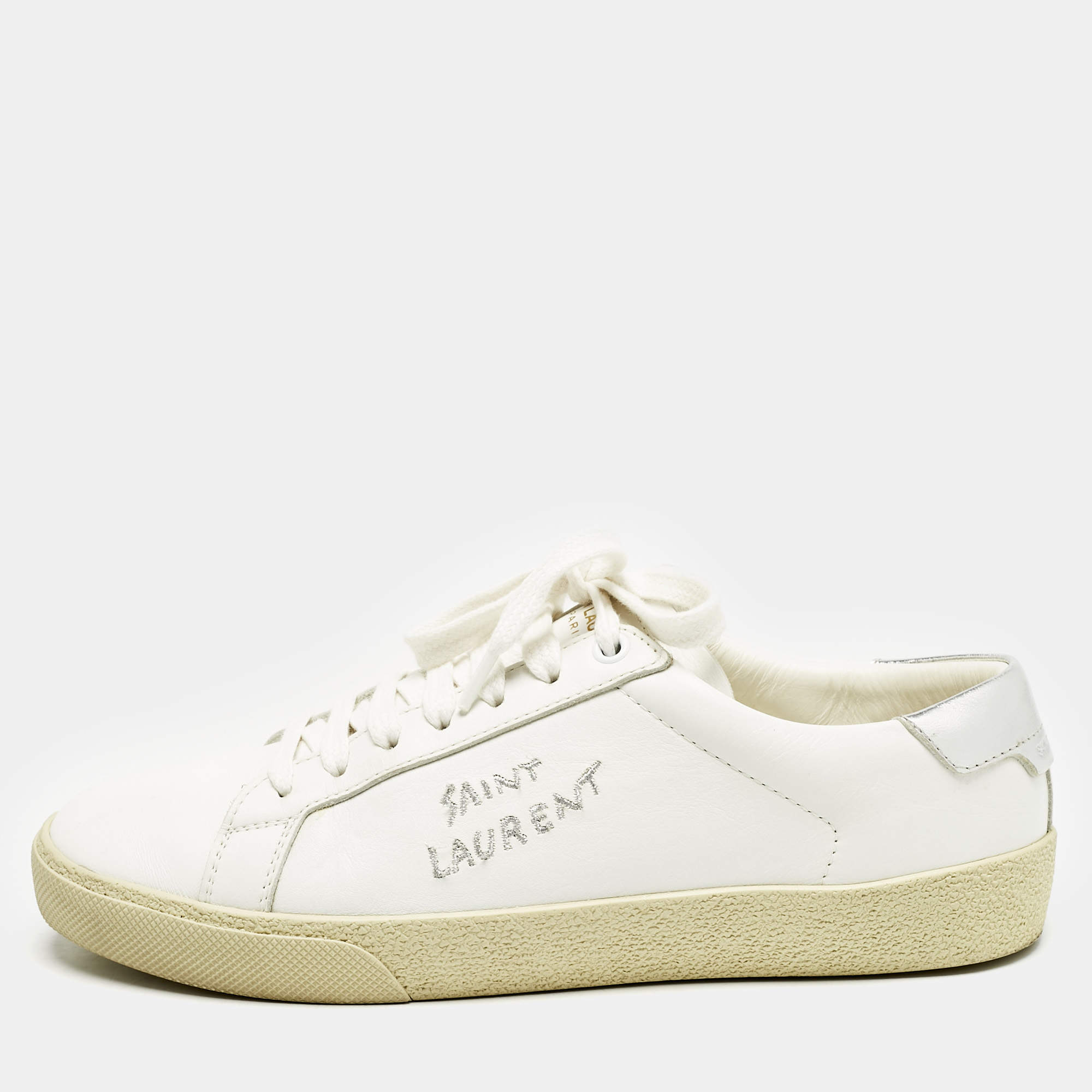 Pre Owned Saint Laurent White Leather Court Classic SL/06 Sneakers Size 38.5