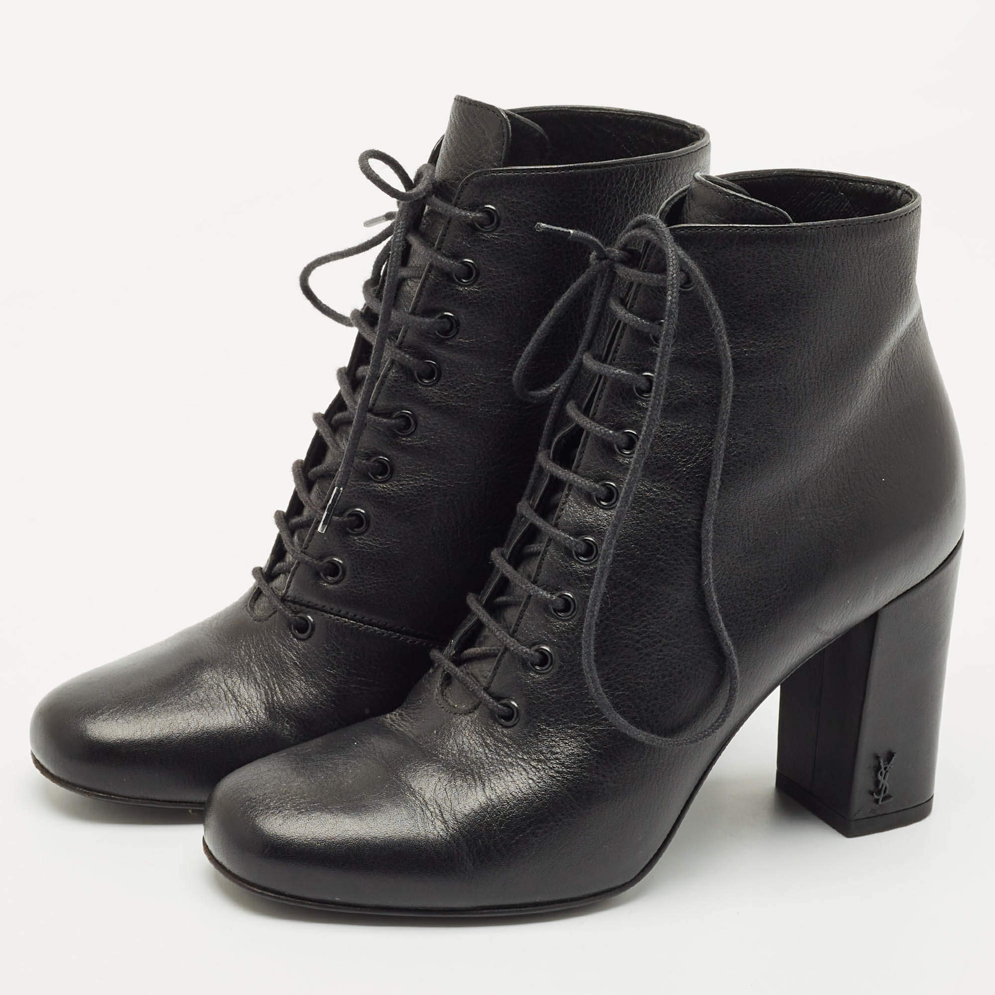 Saint Laurent Black Leather Tribute Knee Length Boots Size 36