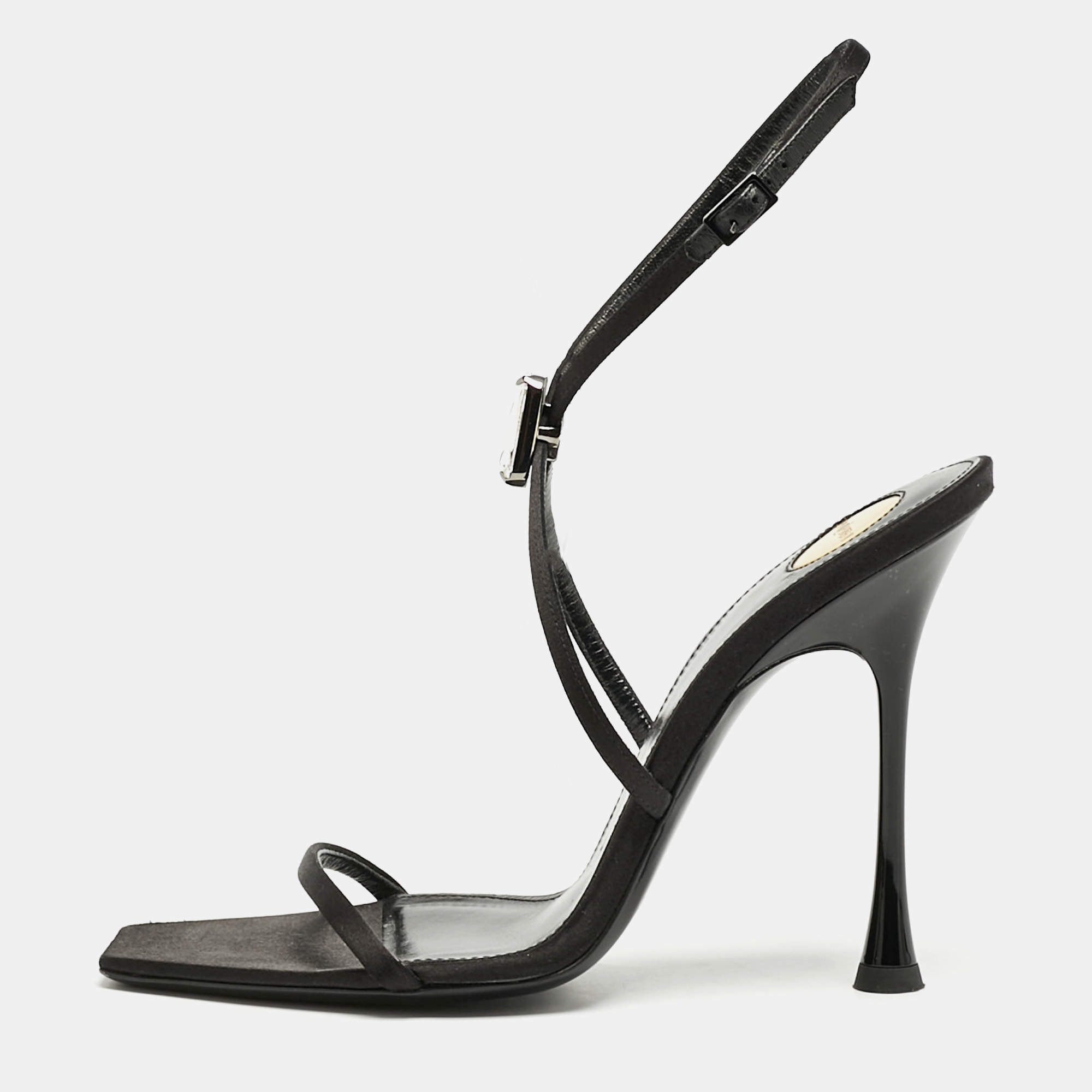 Saint Laurent Black Satin Harlow Crystals Ankle Strap Sandals Size 39
