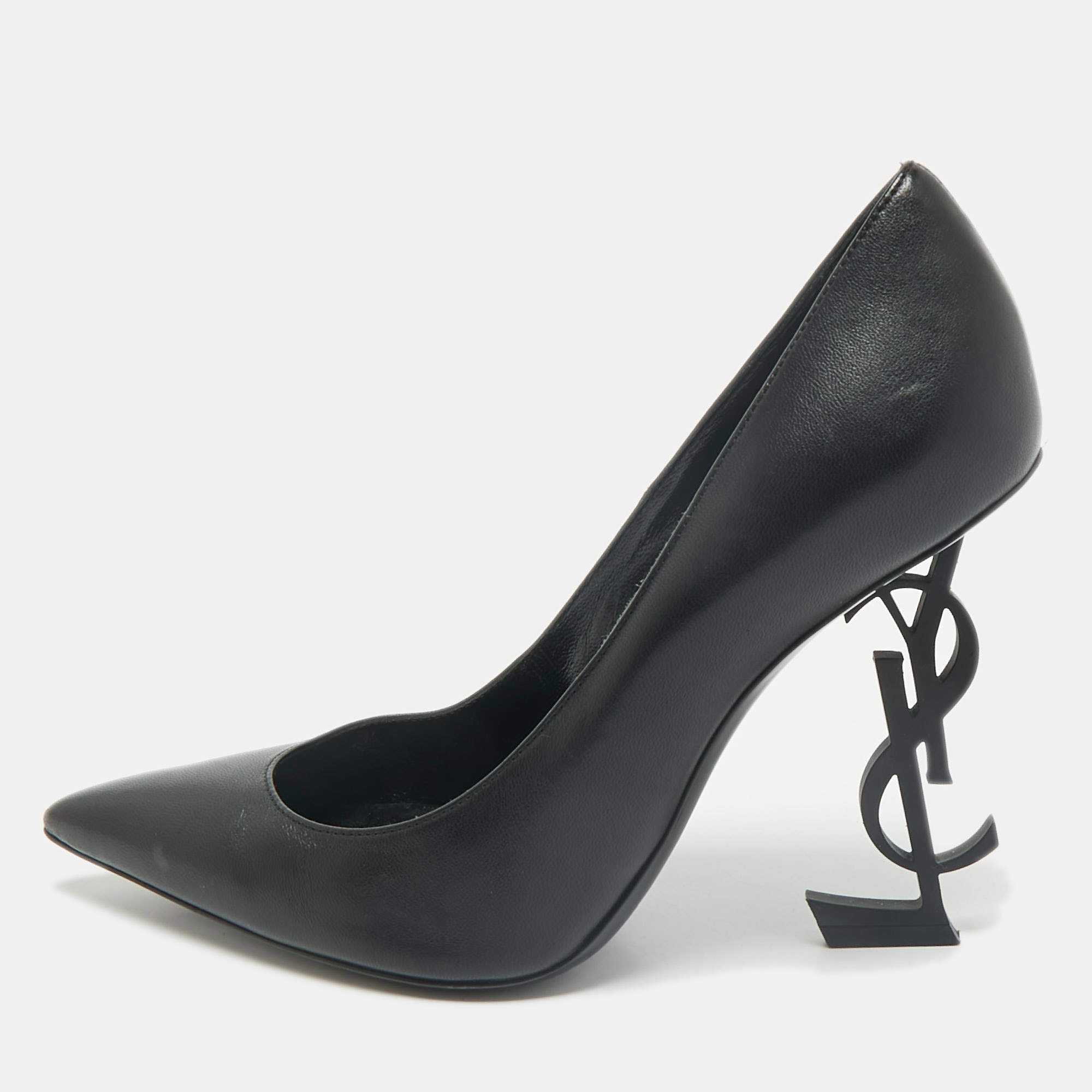 Saint Laurent Black Leather Opyum Pointed Toe Pumps Size 38
