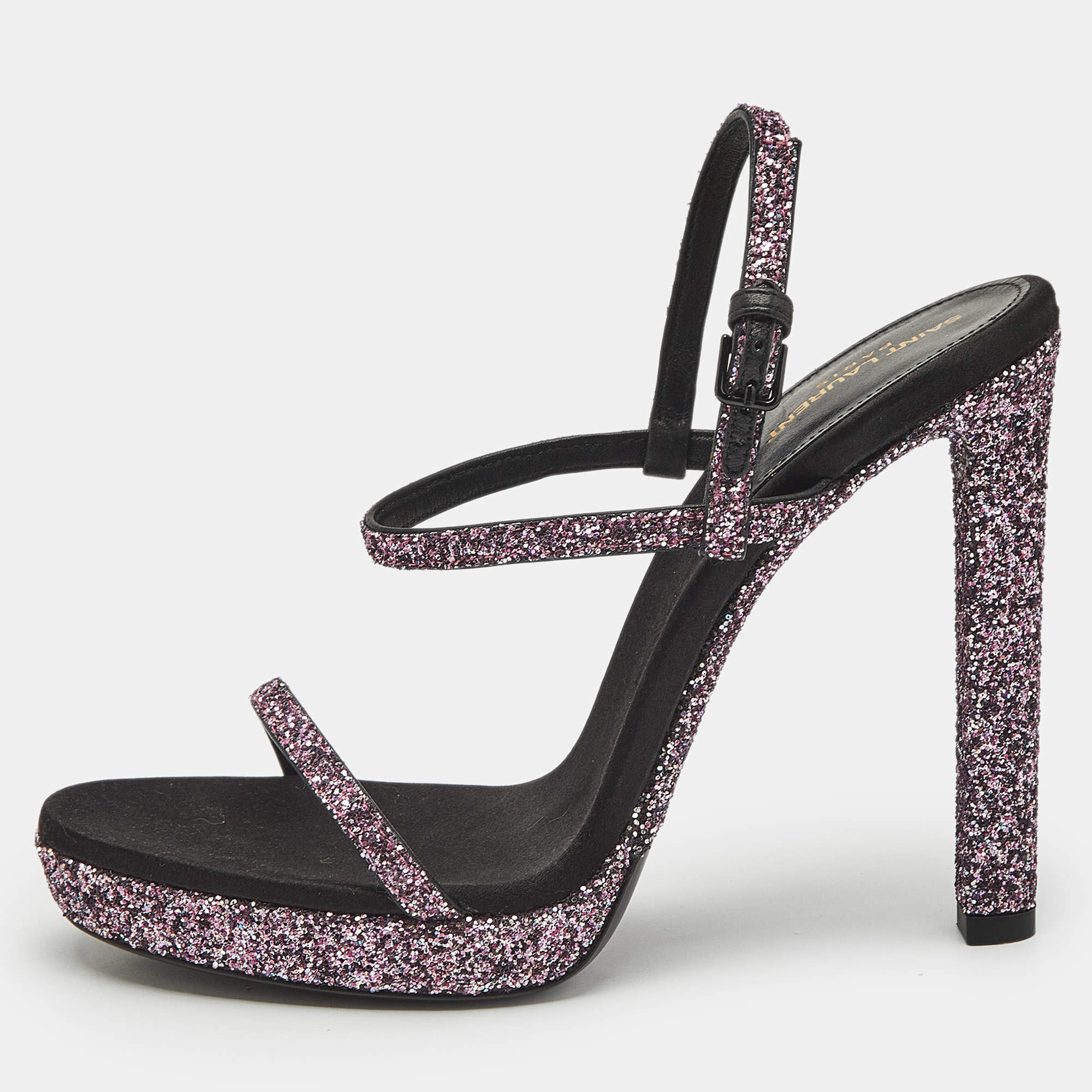 Saint Laurent Pink Glitter Hall Ankle Strap Sandals Size 38