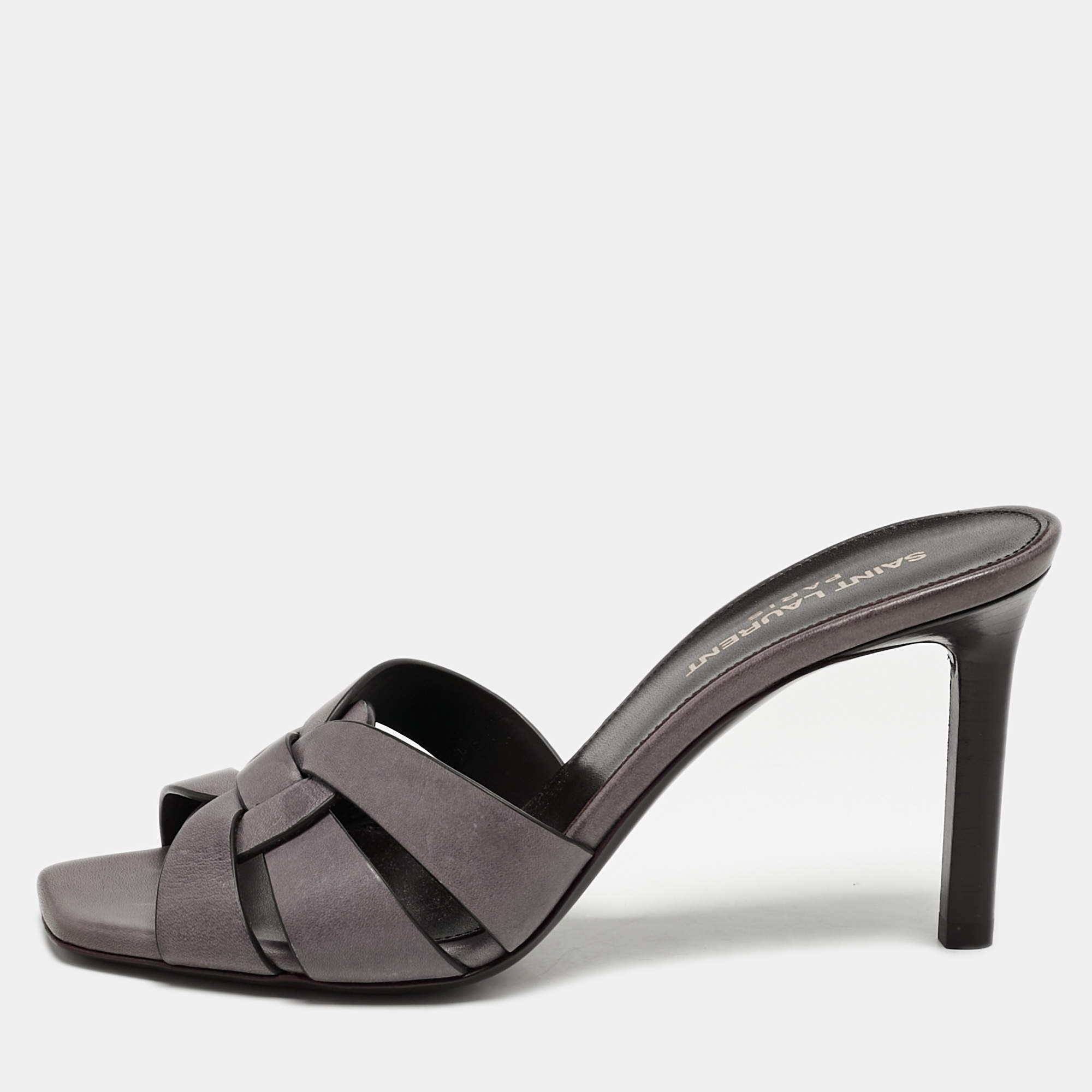 Saint Laurent Mauve Leather Tribute Slide Sandals Size 37