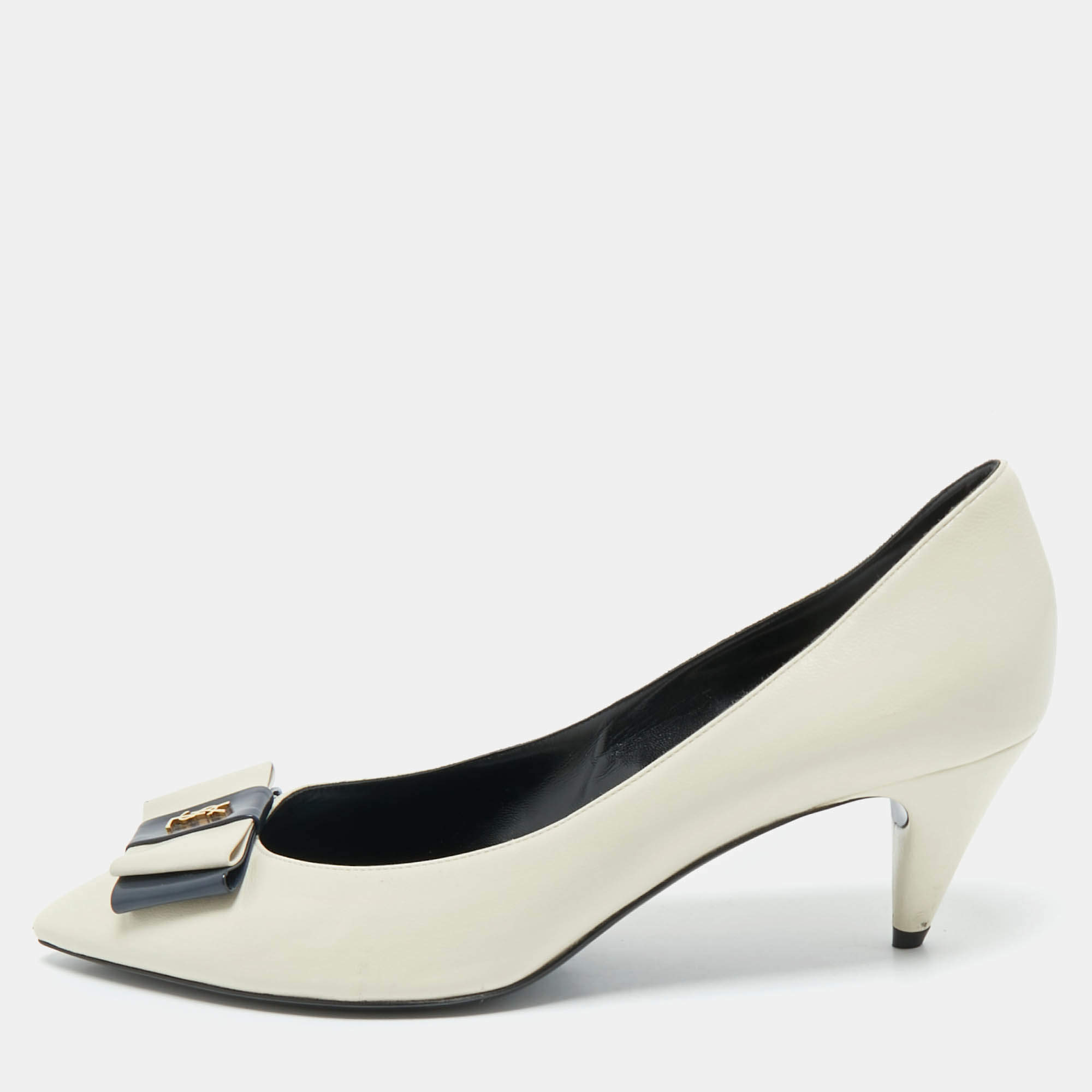 Saint Laurent Cream Leather Anais YSL Bow Pumps Size 40