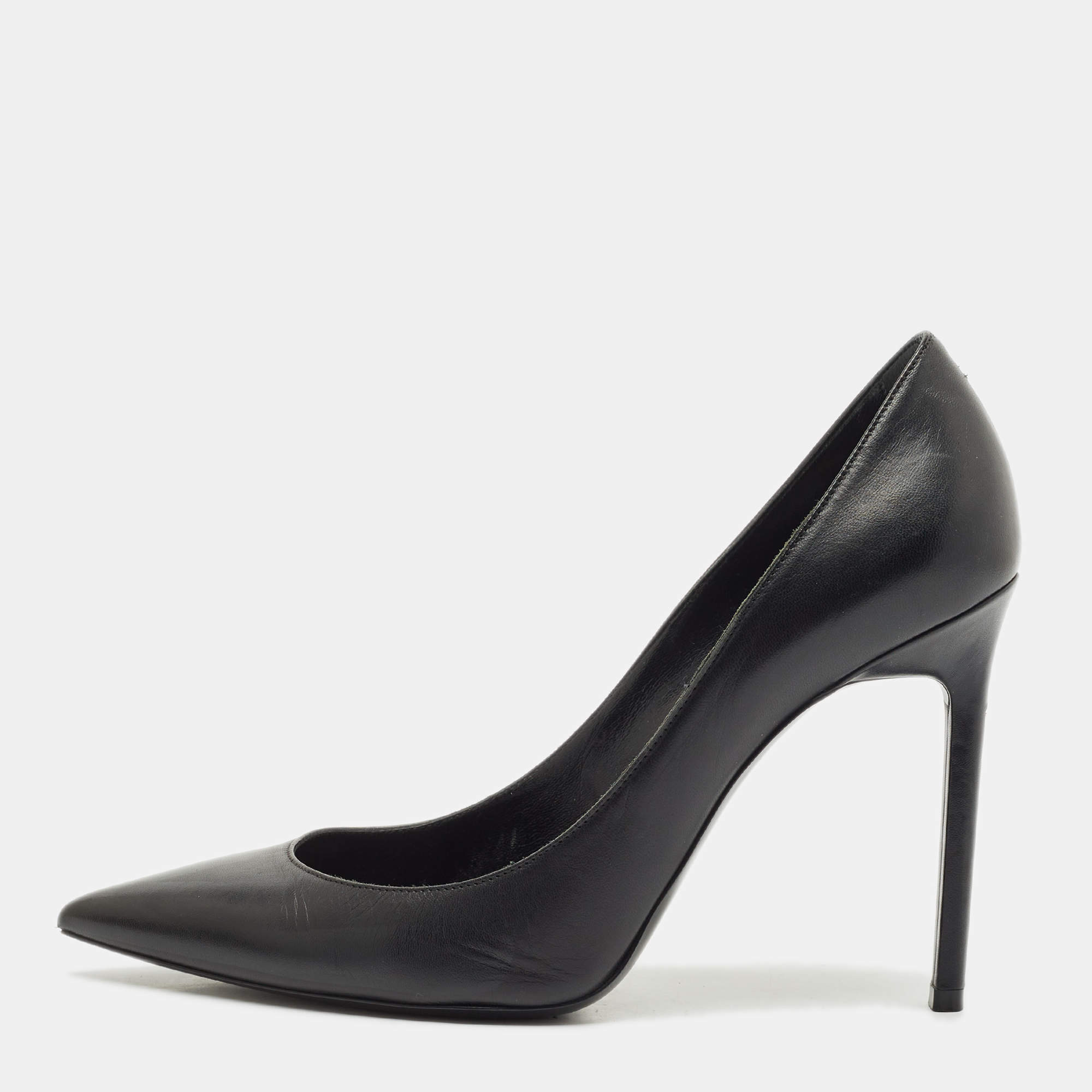 Saint Laurent Black Leather Anja Pointed Toe Pumps Size 39.5