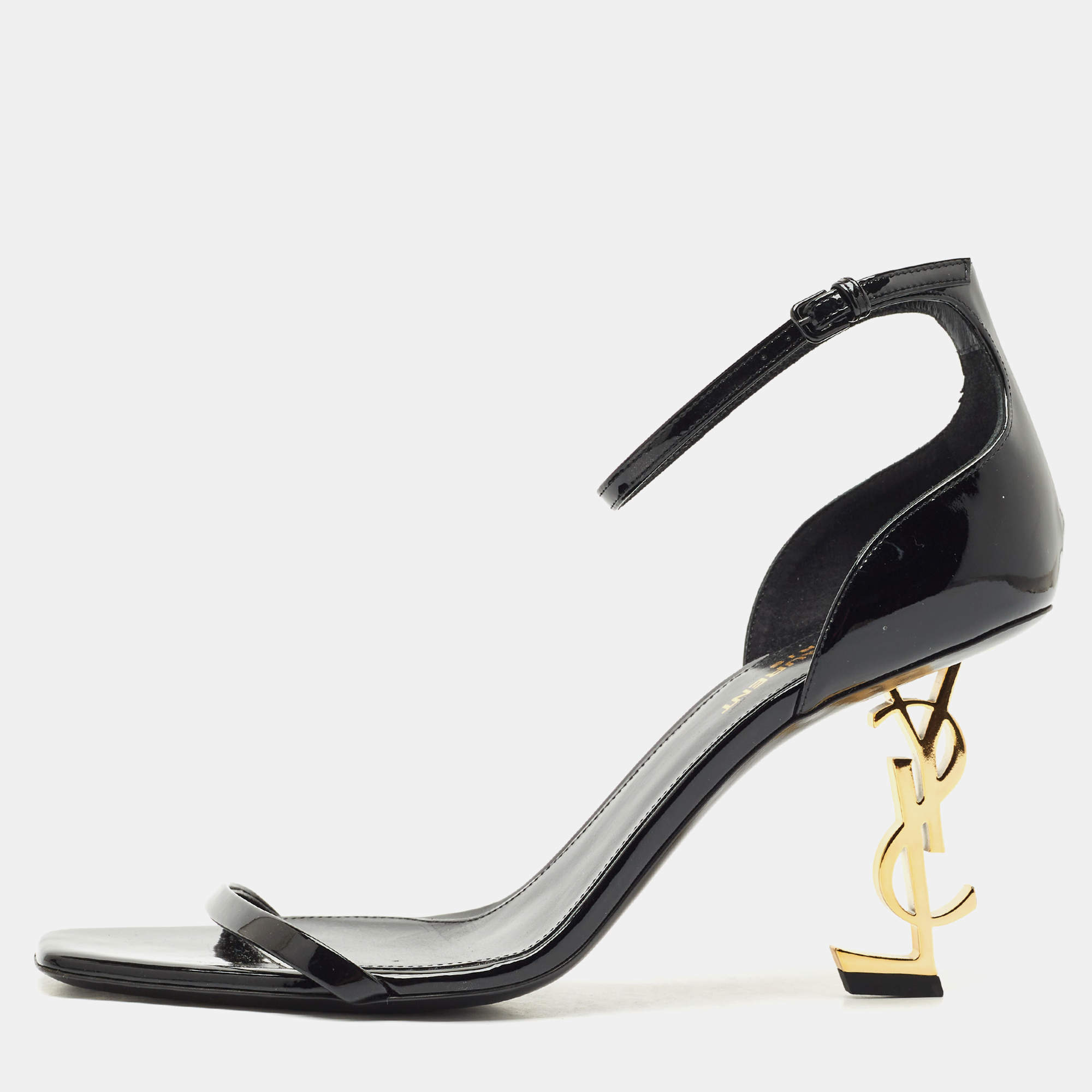 Pre Owned Saint Laurent Black Patent Leather Opyum Sandals Size 40