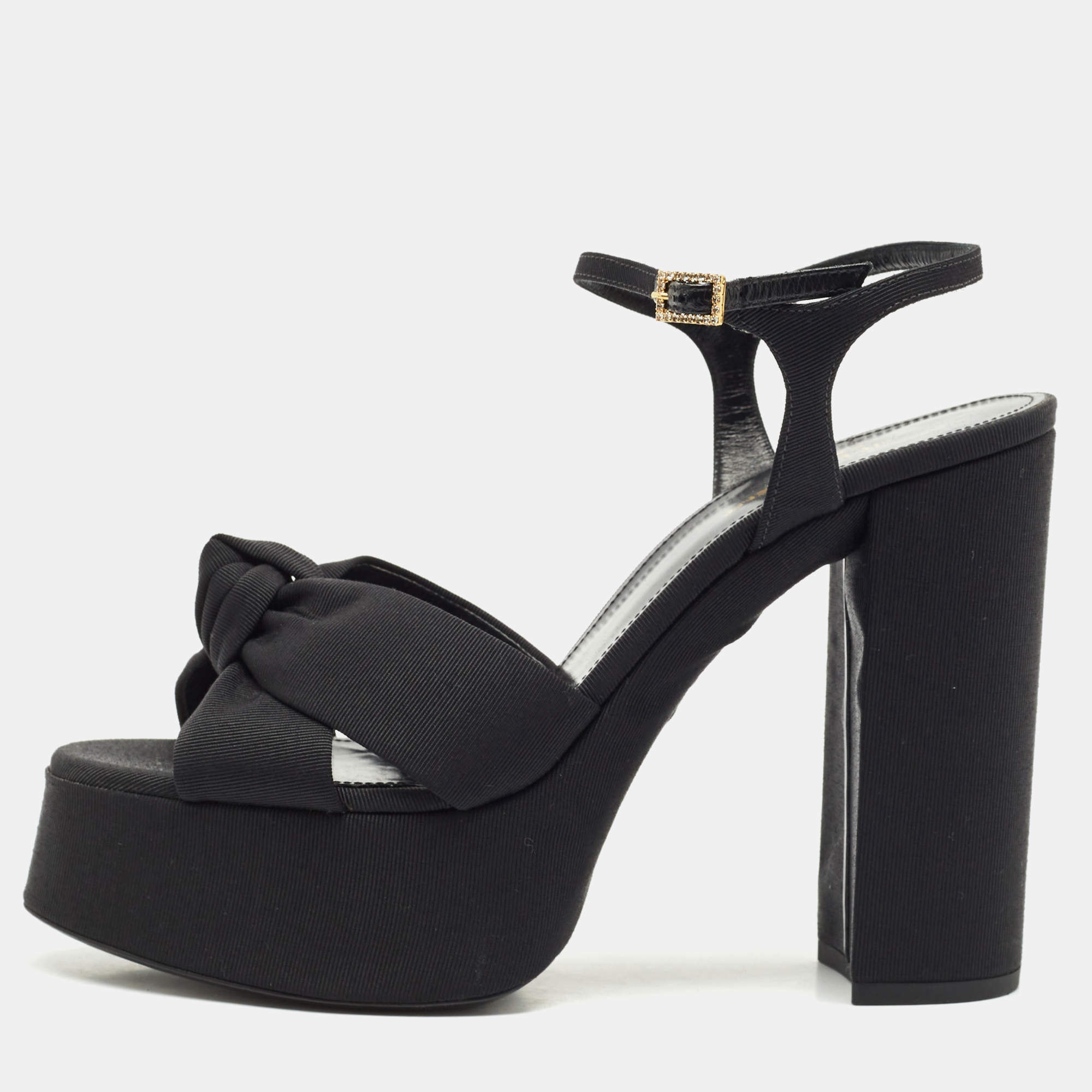 Saint Laurent  Black Canvas Candy Platform Sandals Size 40