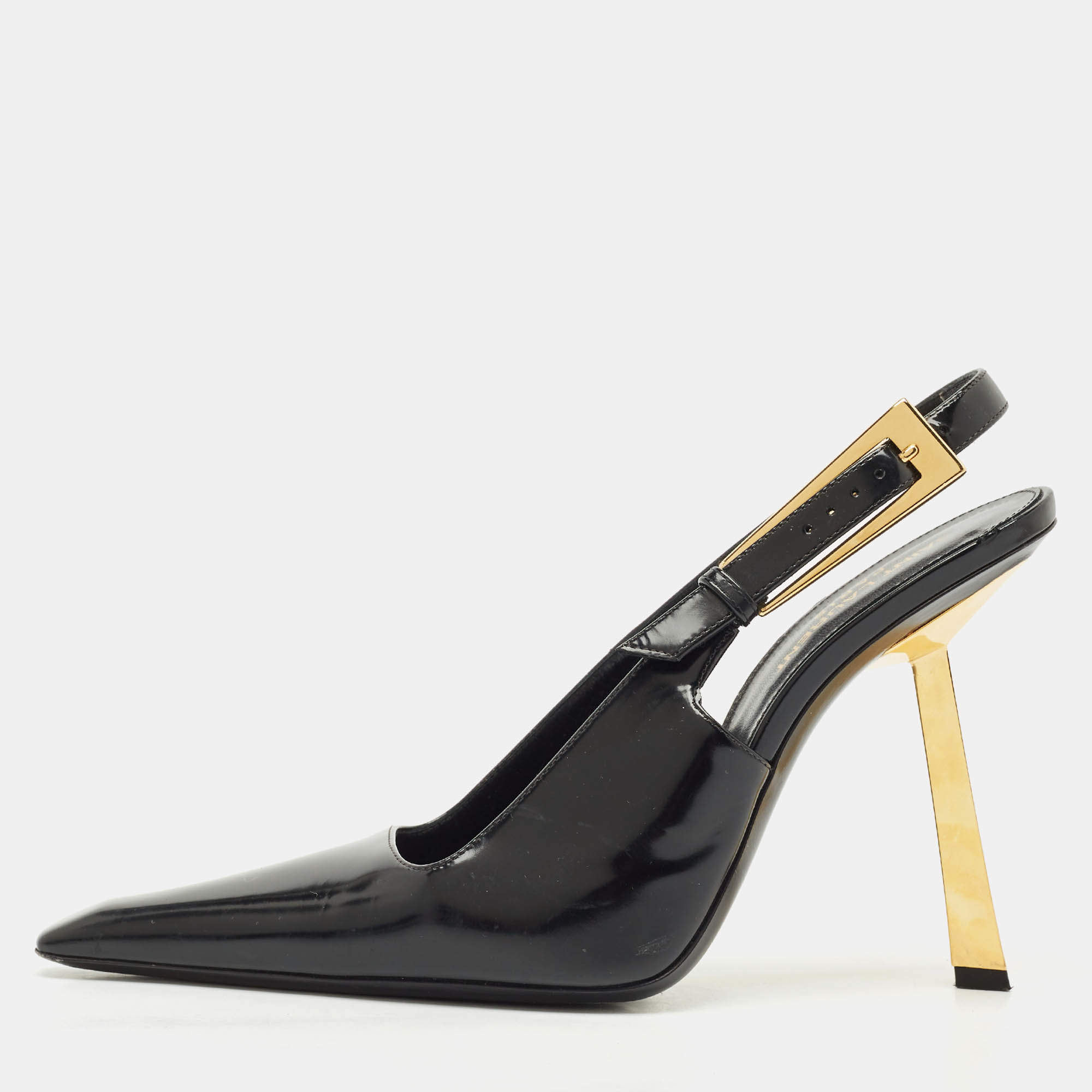 Pre Owned Saint Laurent Black Leather Lee Slingback Pumps Size 39