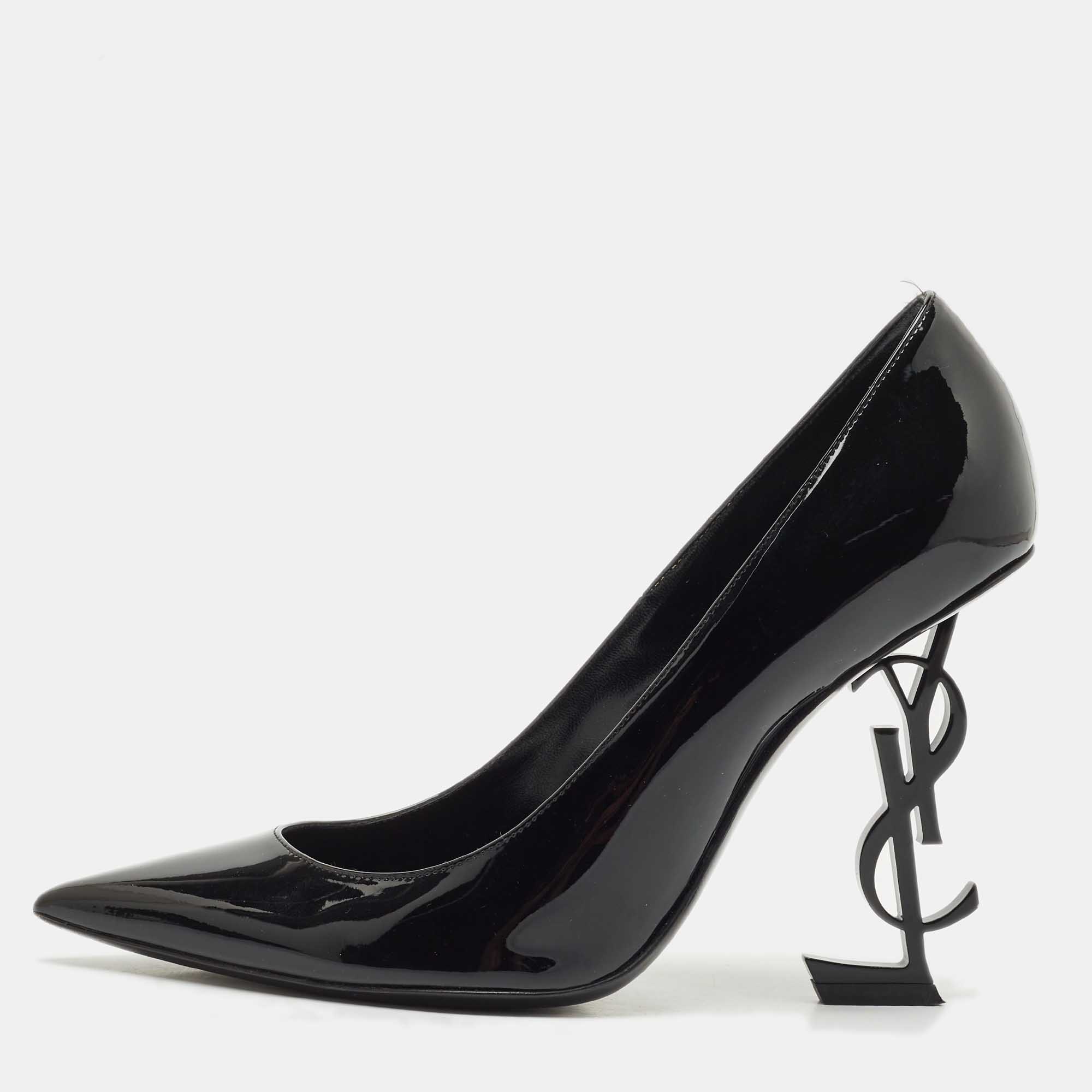 مملوكة مسبقًا Saint Laurent Black Patent Leather Opyum Pointed Toe Pumps Size 38.5