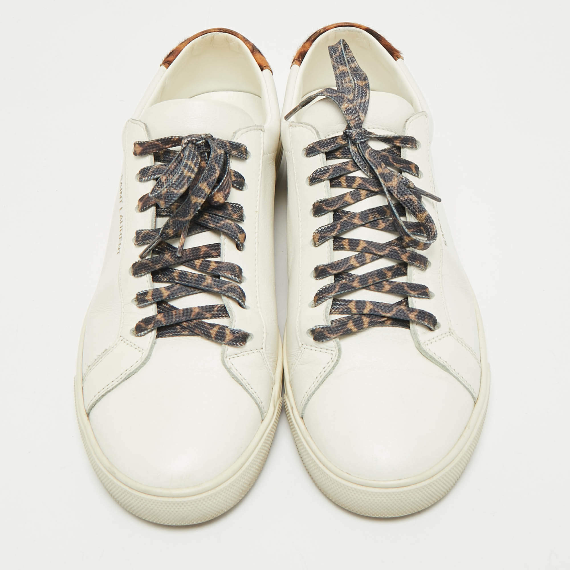 Saint Laurent White Leather and Pony Hair Leopard Print Andy