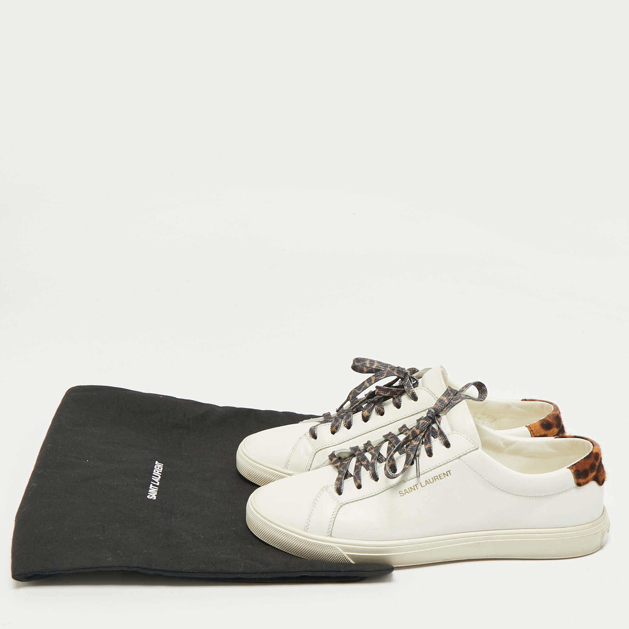 Saint Laurent White Leather and Pony Hair Leopard Print Andy