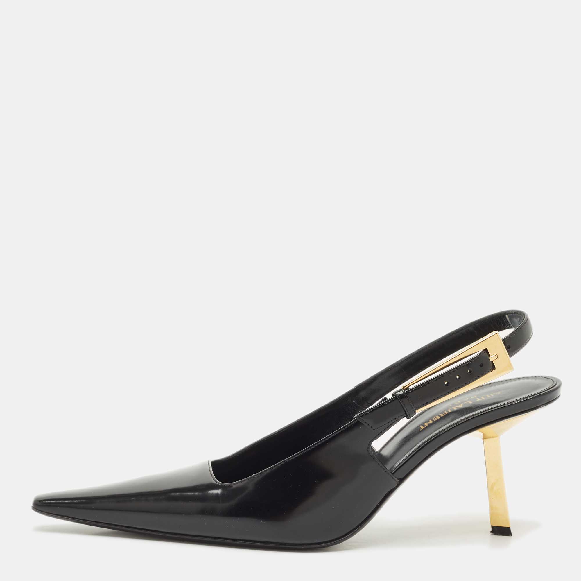 Pre Owned Saint Laurent Black Leather Lee Slingback Pumps Size 40