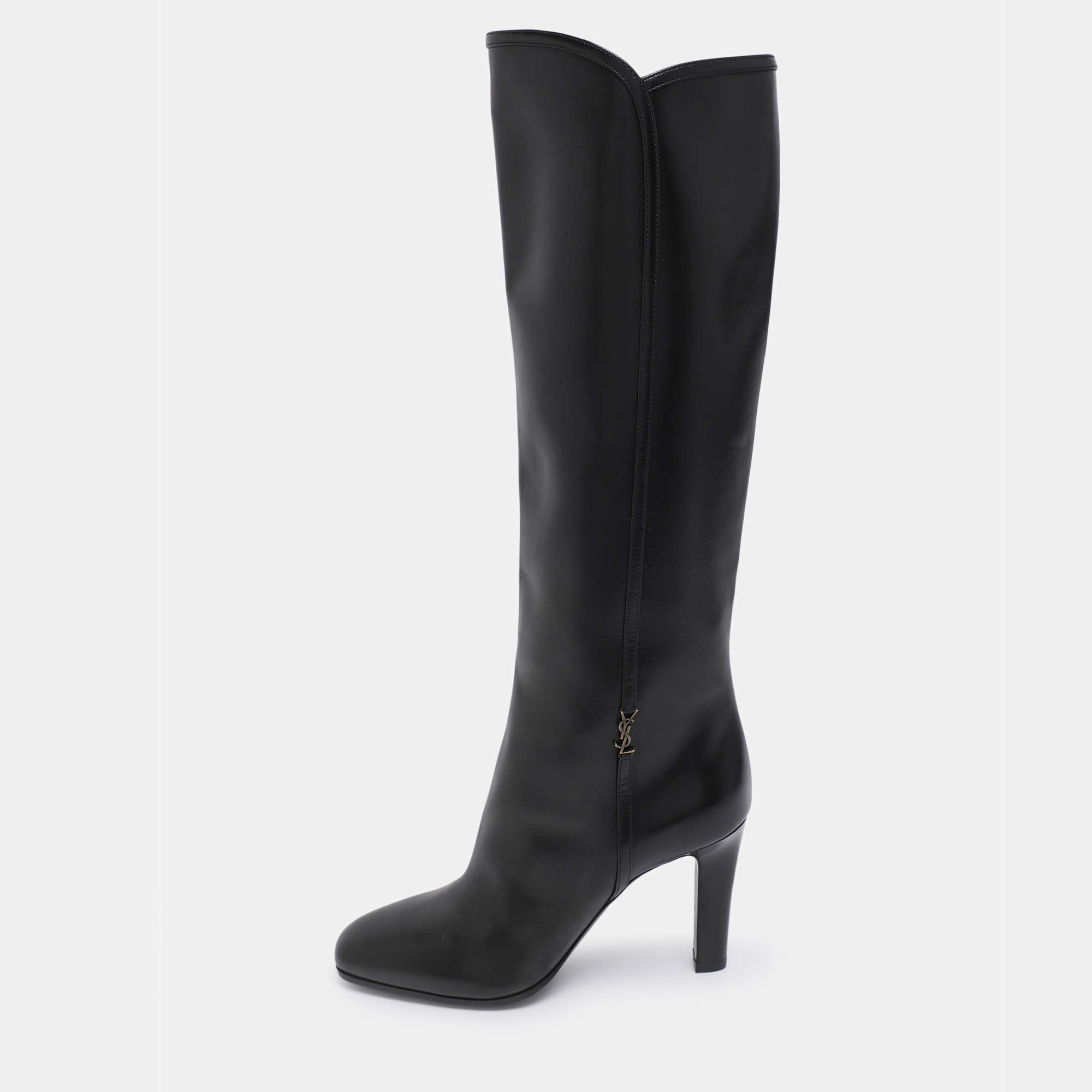 Pre Owned Saint Laurent Black Leather Jane Knee Length Boots Size 36.5