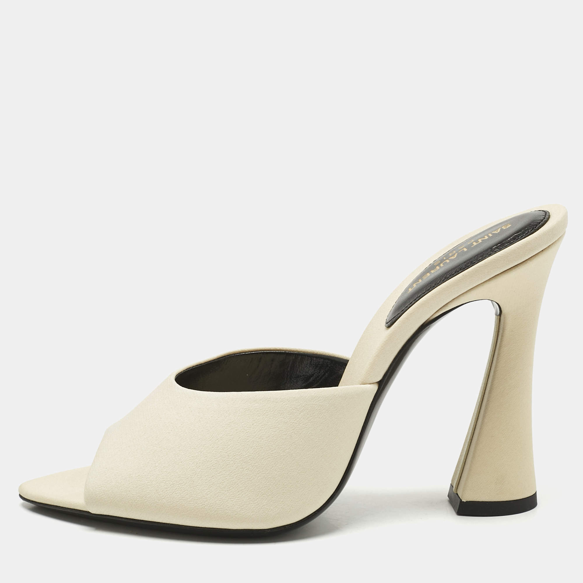 Pre Owned Saint Laurent Cream Fabric Suite Mules Size 37