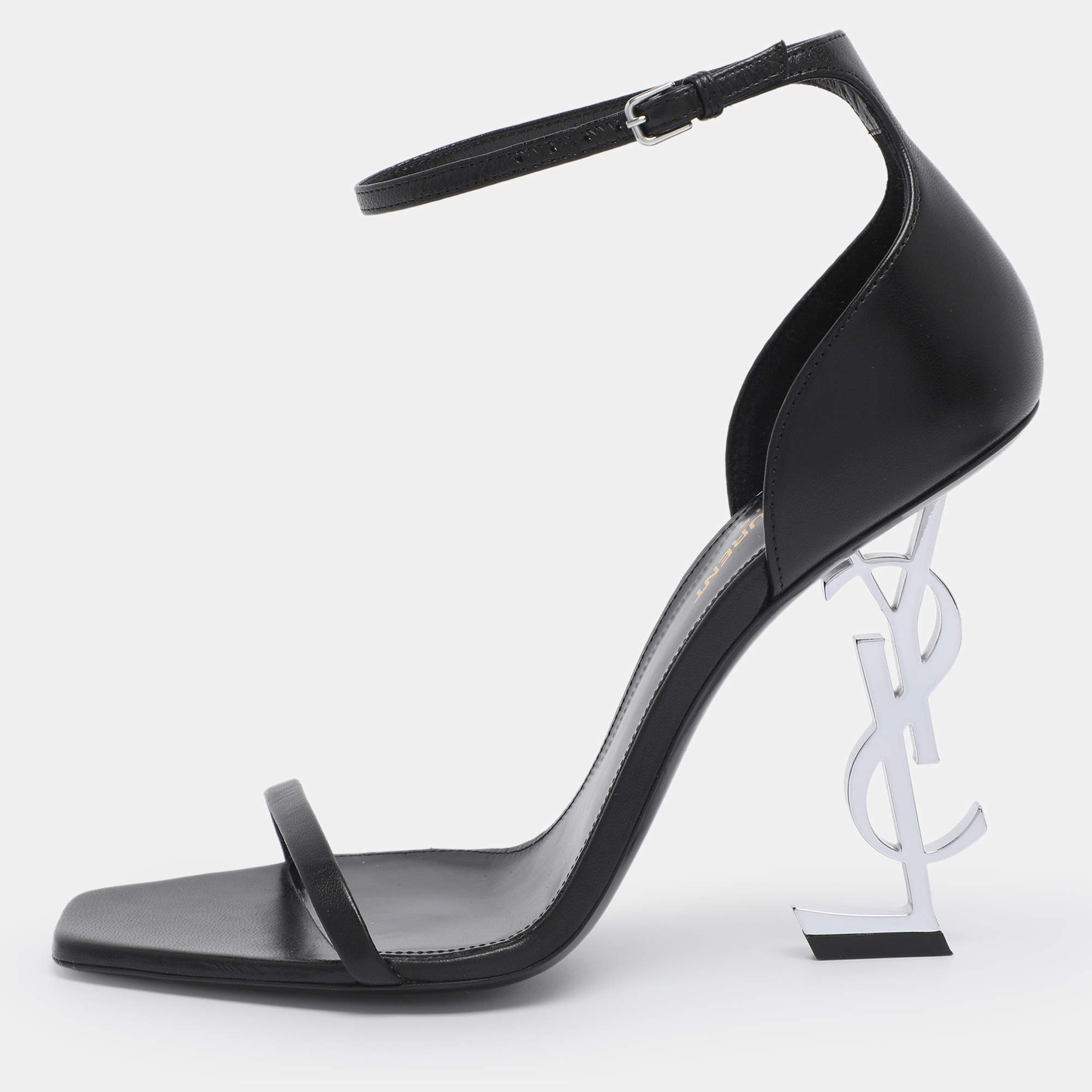 Pre Owned Saint Laurent Paris Black Leather Opyum Ankle Strap Sandals Size 39.5