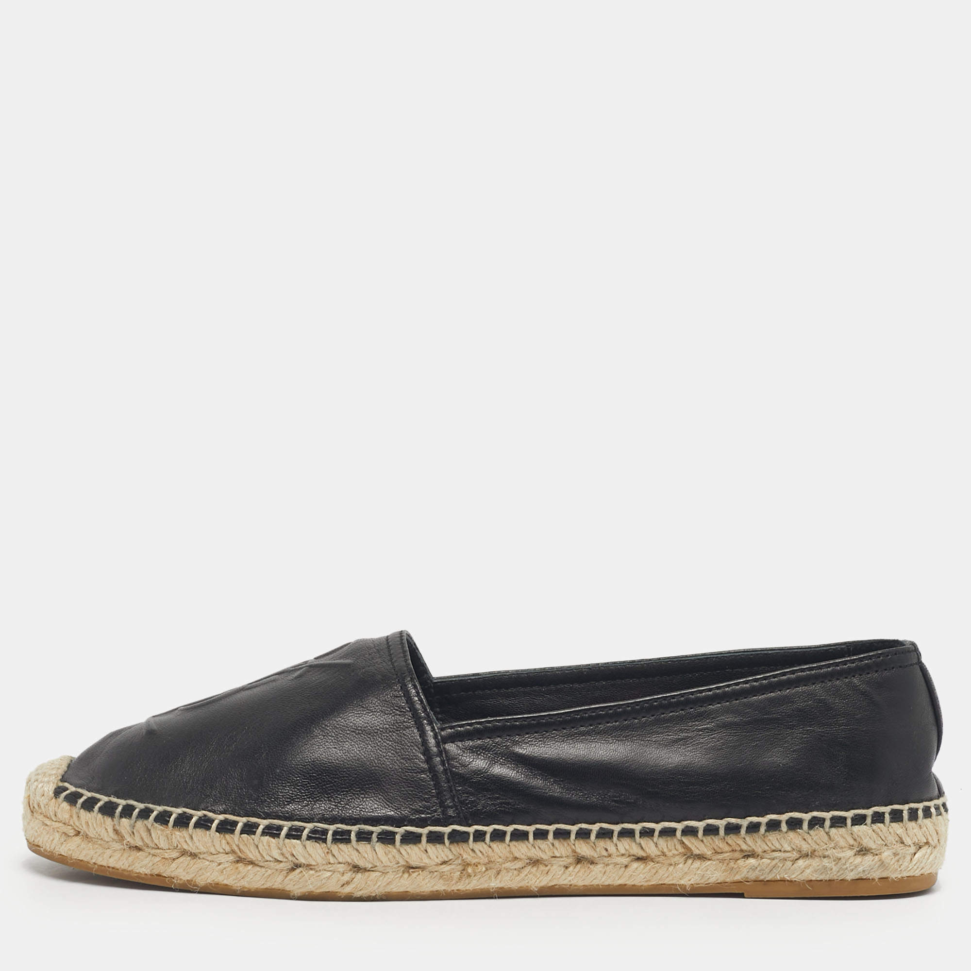 Pre Owned Saint Laurent Black Leather Cassandre Espadrille Flats Size 39