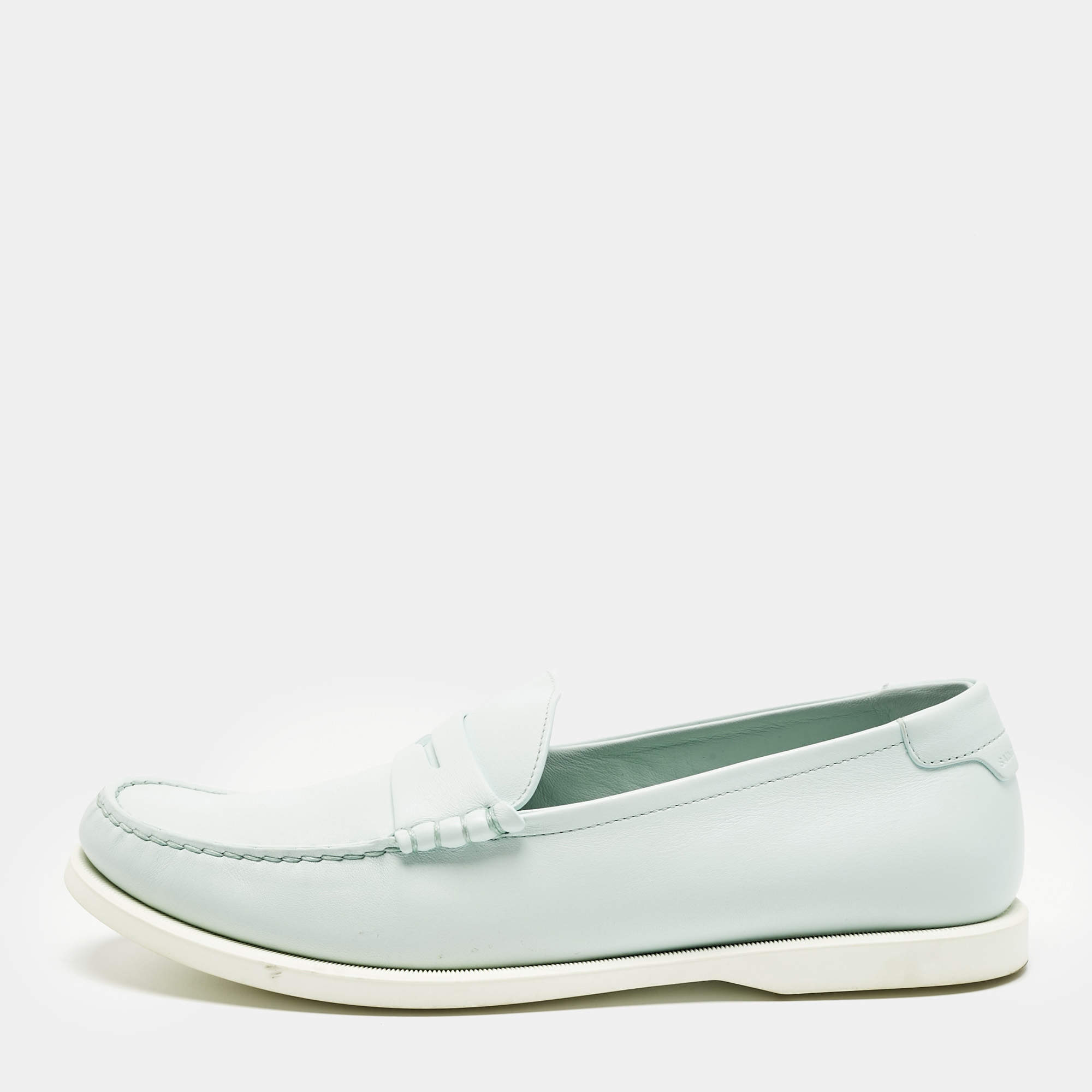 Pre Owned Saint Laurent Blue Leather Penny Slip On Loafers Size 42