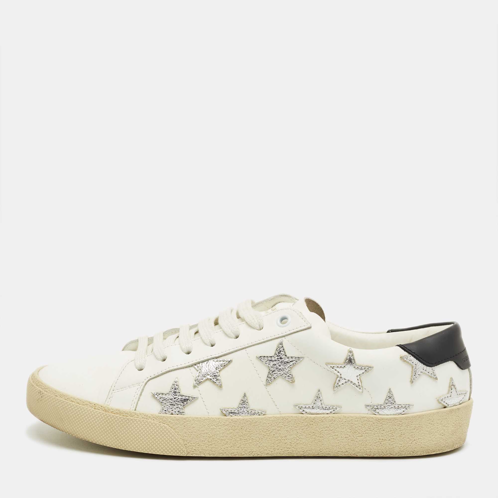 Pre Owned Saint Laurent White Leather Court Classic SL/06 Star California Sneakers Size 41