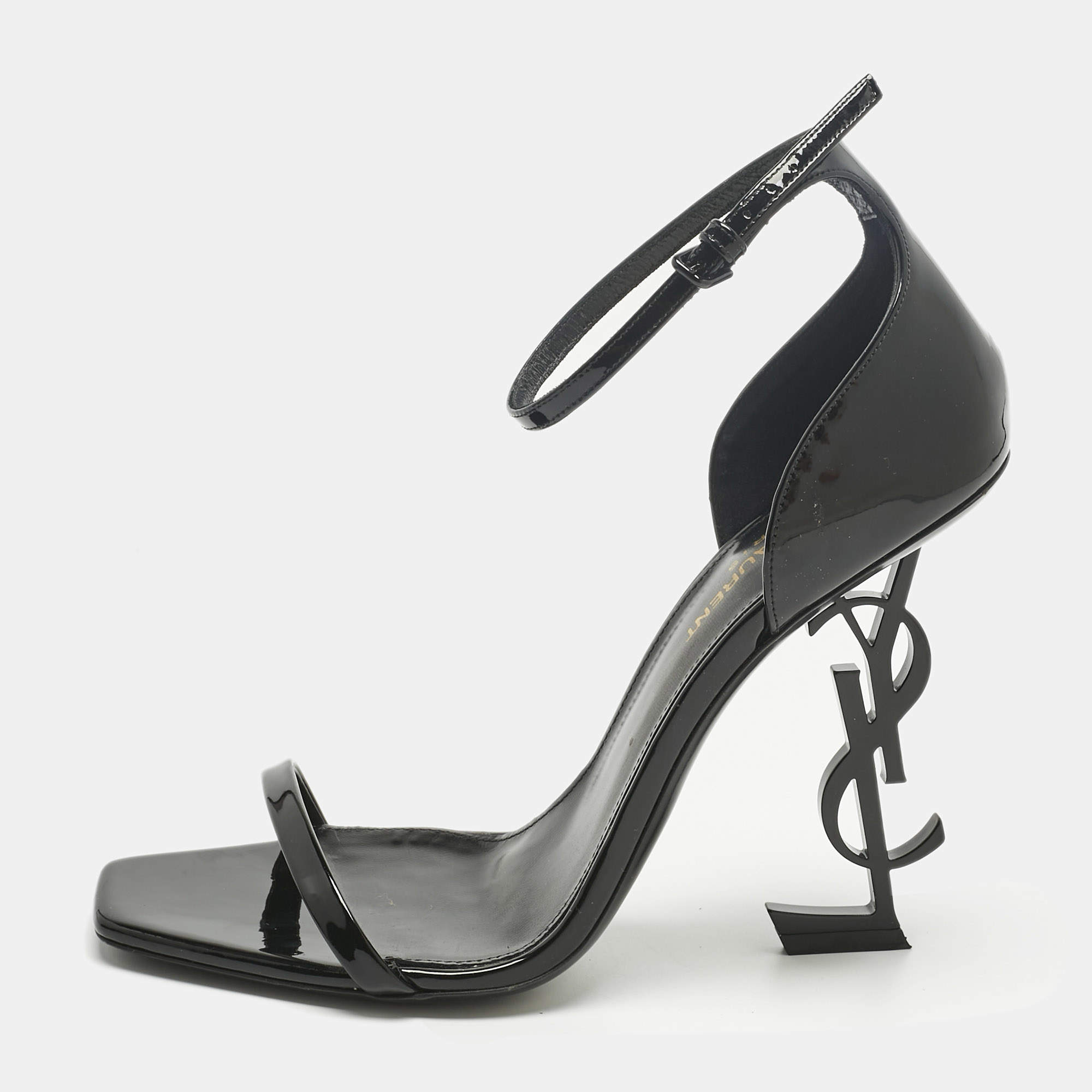 Pre Owned Saint Laurent Paris Black Patent Leather Opyum Ankle Strap Sandals Size 39