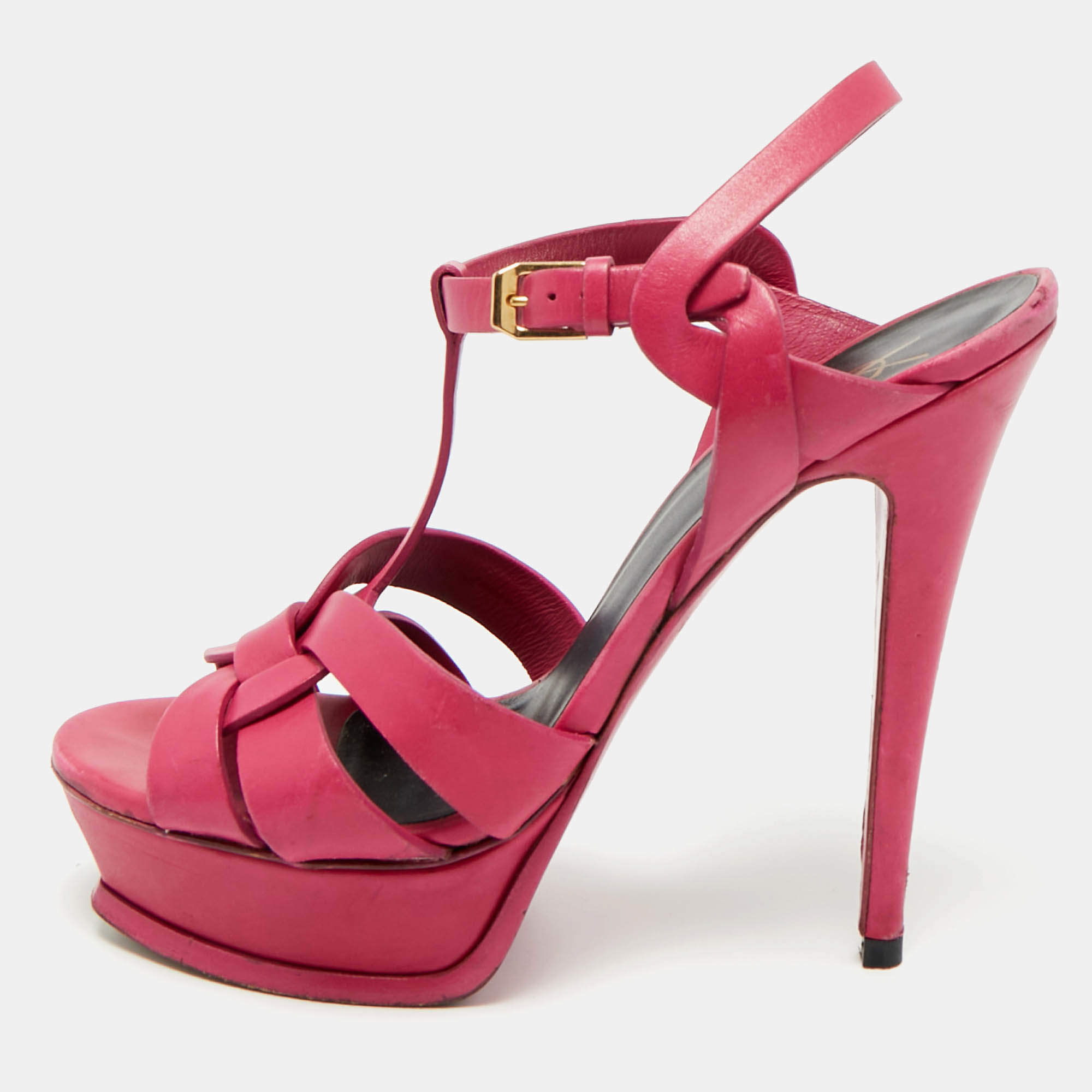 Pre Owned Saint Laurent Purple Leather Platform Sandals Size 38.5