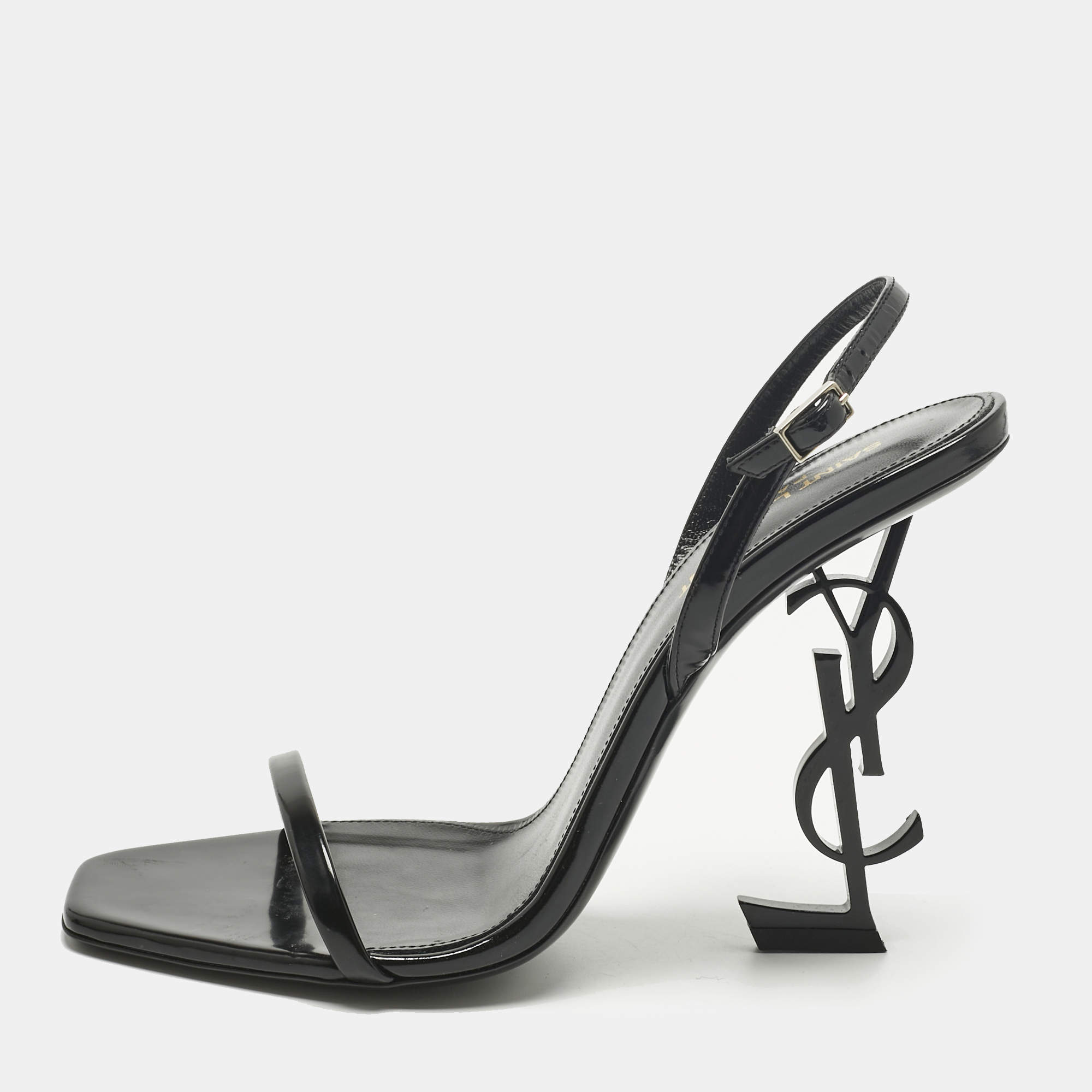 Pre Owned Saint Laurent Black Patent Leather Opyum Ankle Strap Sandals Size 40