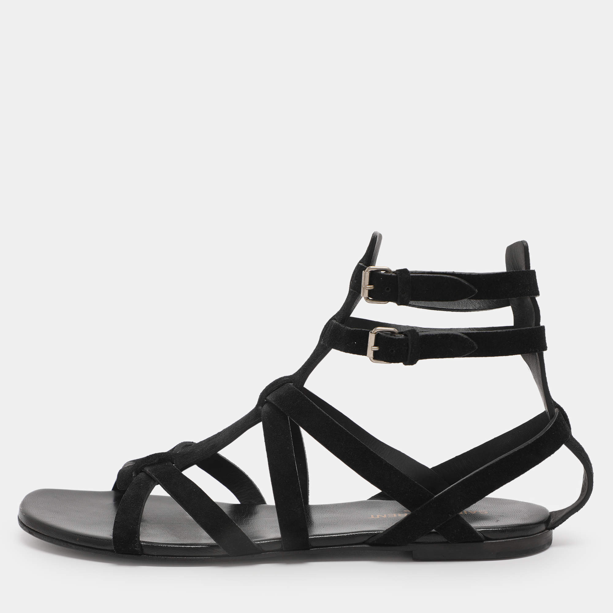 Pre Owned Saint Laurent Paris Black Suede Gladiator Sandals Size 38