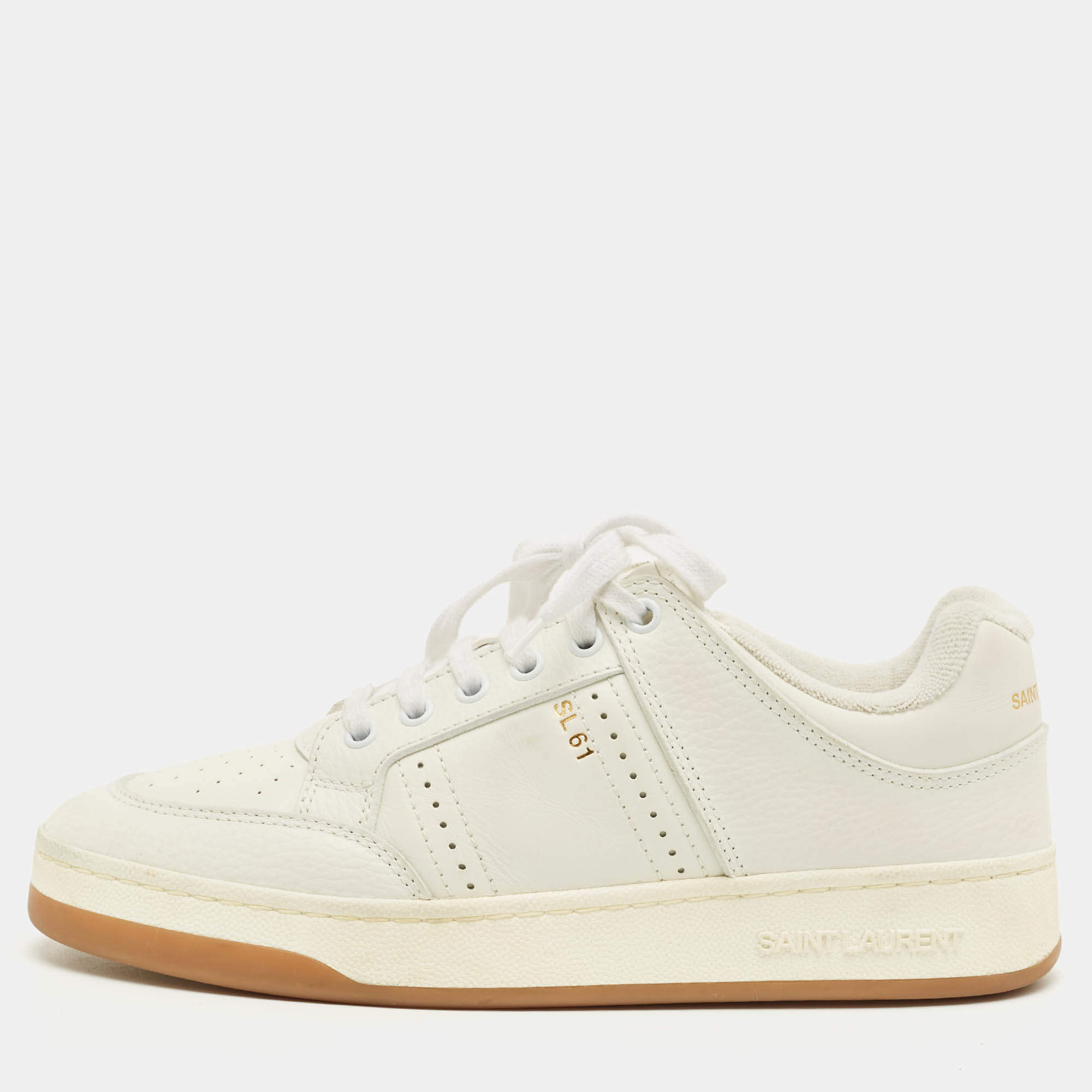 Pre Owned Saint Laurent White SL/61 Lace Up Sneakers Size 40