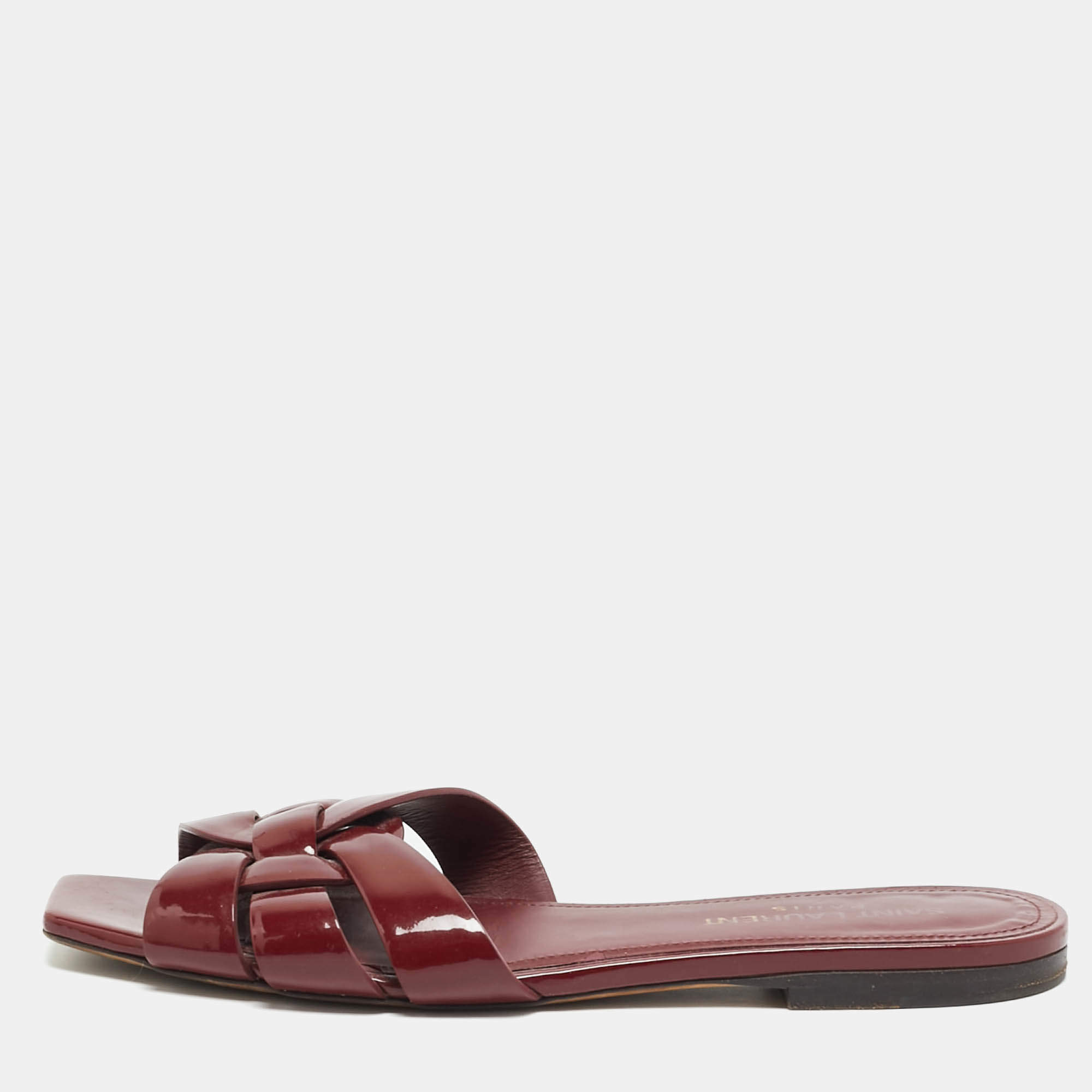Pre Owned Saint Laurent Tribute Size 36 Burgundy Flat Slides
