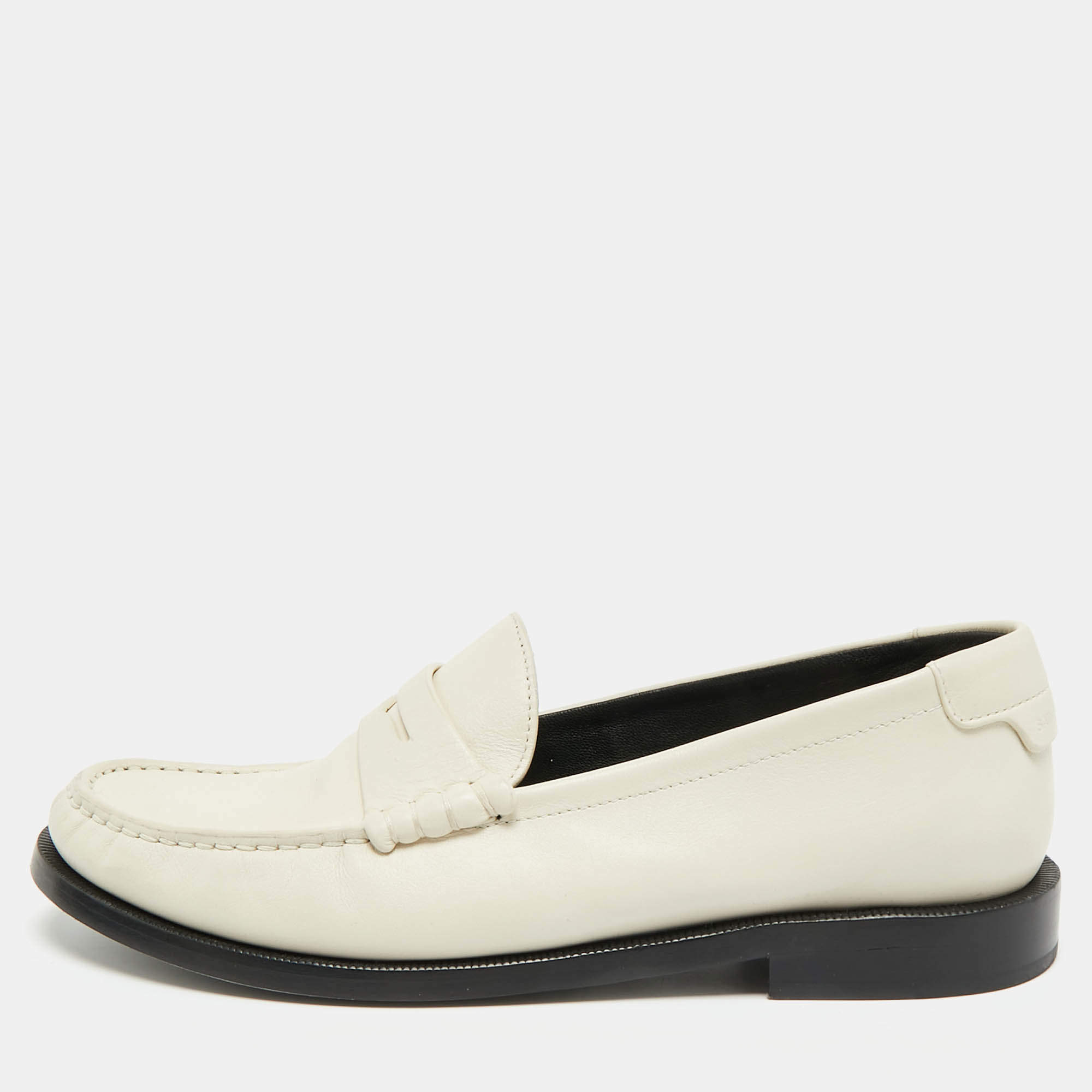 مملوكة مسبقًا Saint Laurent Le Loafer Size 38 Cream Leather Penny Loafers