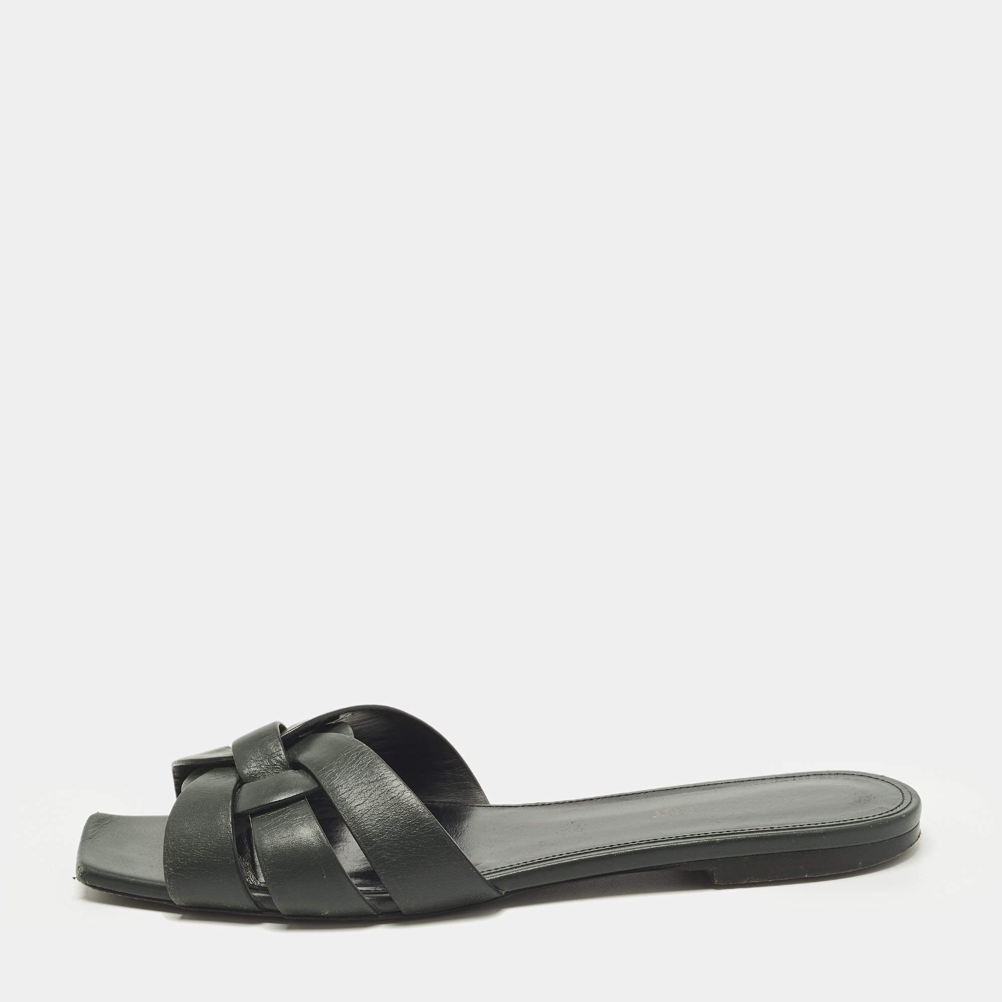 Pre Owned Saint Laurent Tribute Size 39 Black Leather Flat Slide