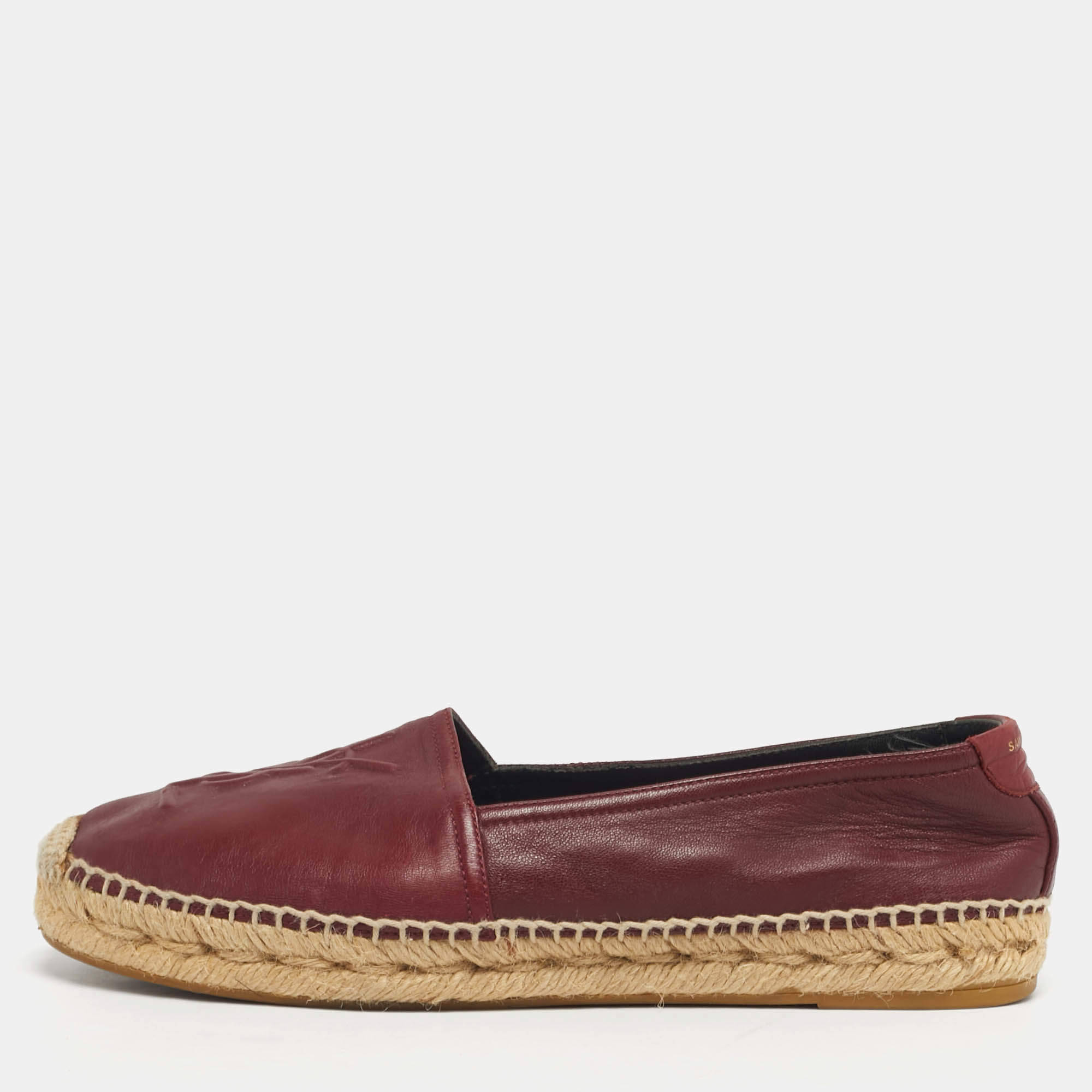 Pre Owned Saint Laurent Size 36.5 Burgundy Leather Espadrille Flats