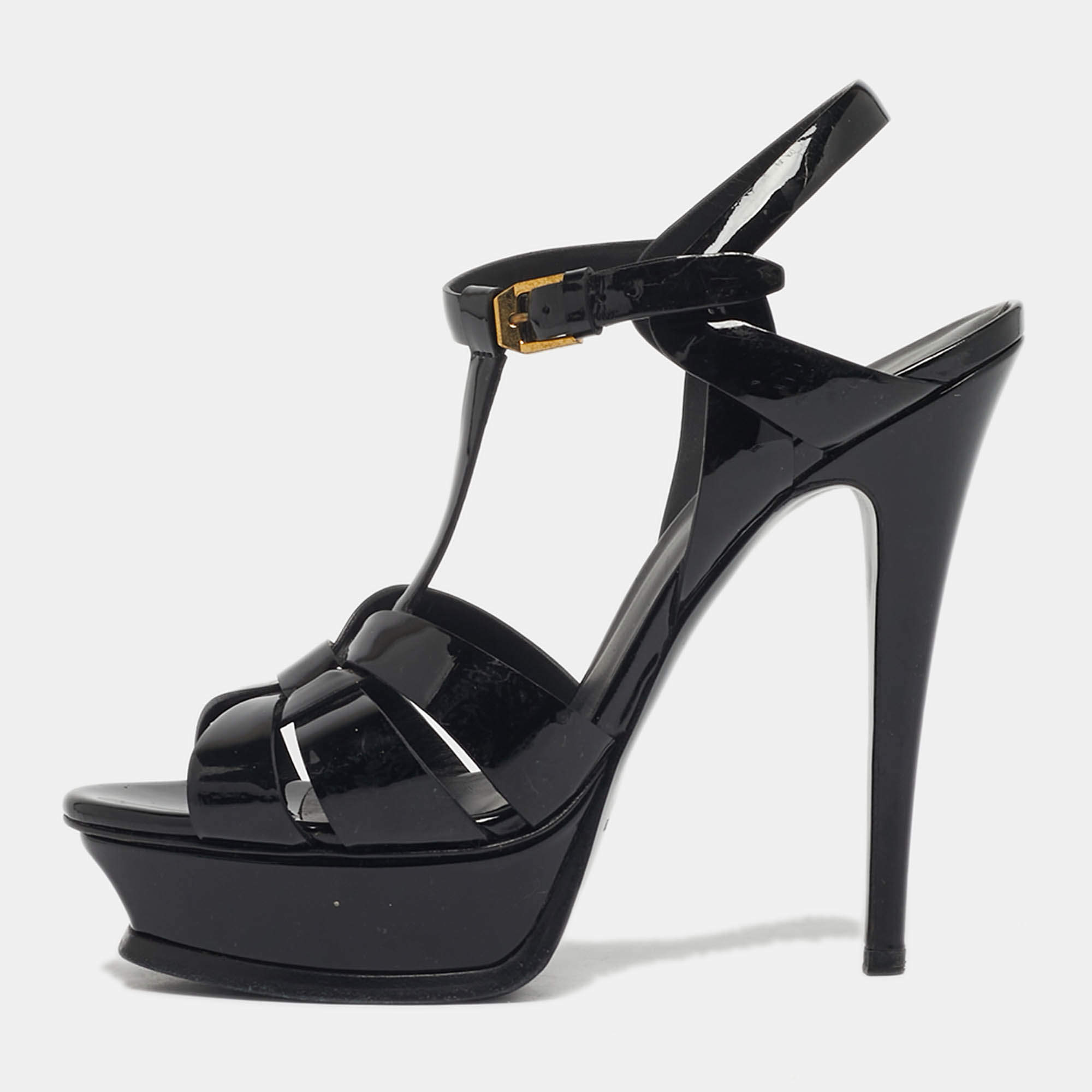 Pre Owned Saint Laurent  Size 38 Black Patent Leather Platform Sandals