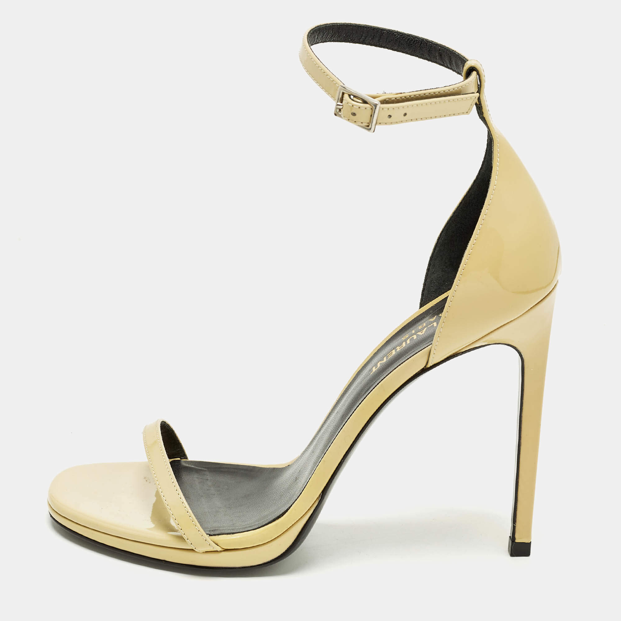 مملوكة مسبقًا Saint Laurent Jane Size 38 Beige Patent Leather Ankle Strap Sandals