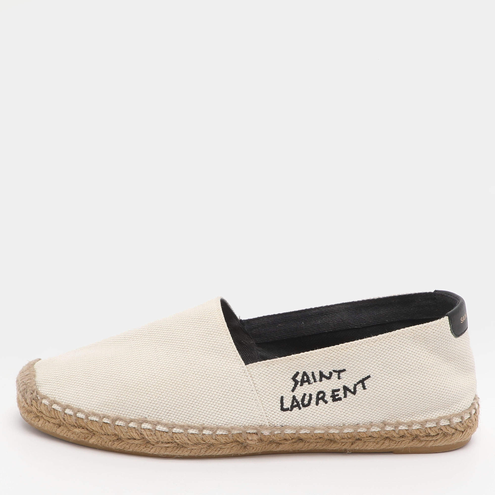 مملوكة مسبقًا Saint Laurent Size 38.5 Cream Canvas Espadrille Flats