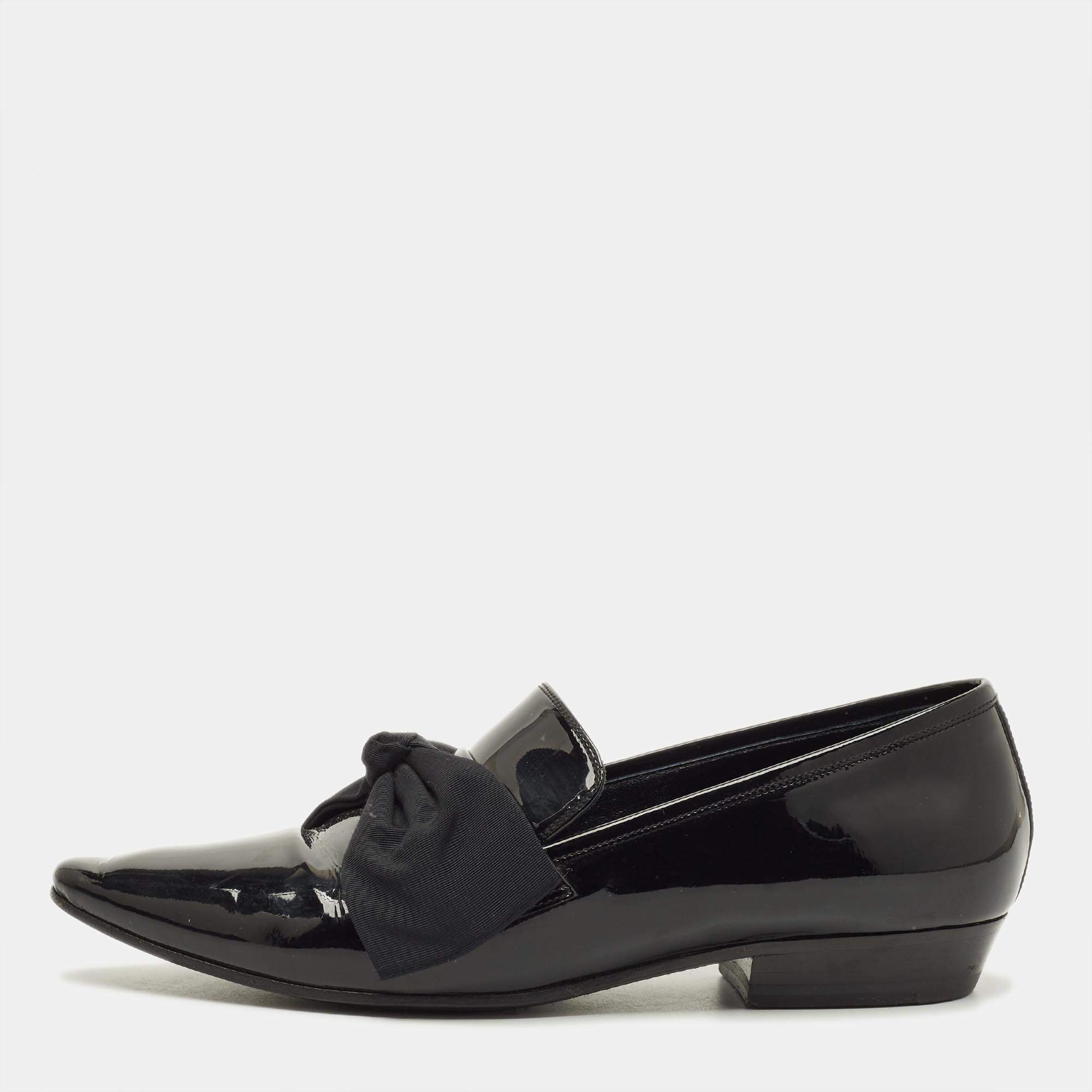 مملوكة مسبقًا Saint Laurent Deven Size 38 Black Patent Leather Loafers