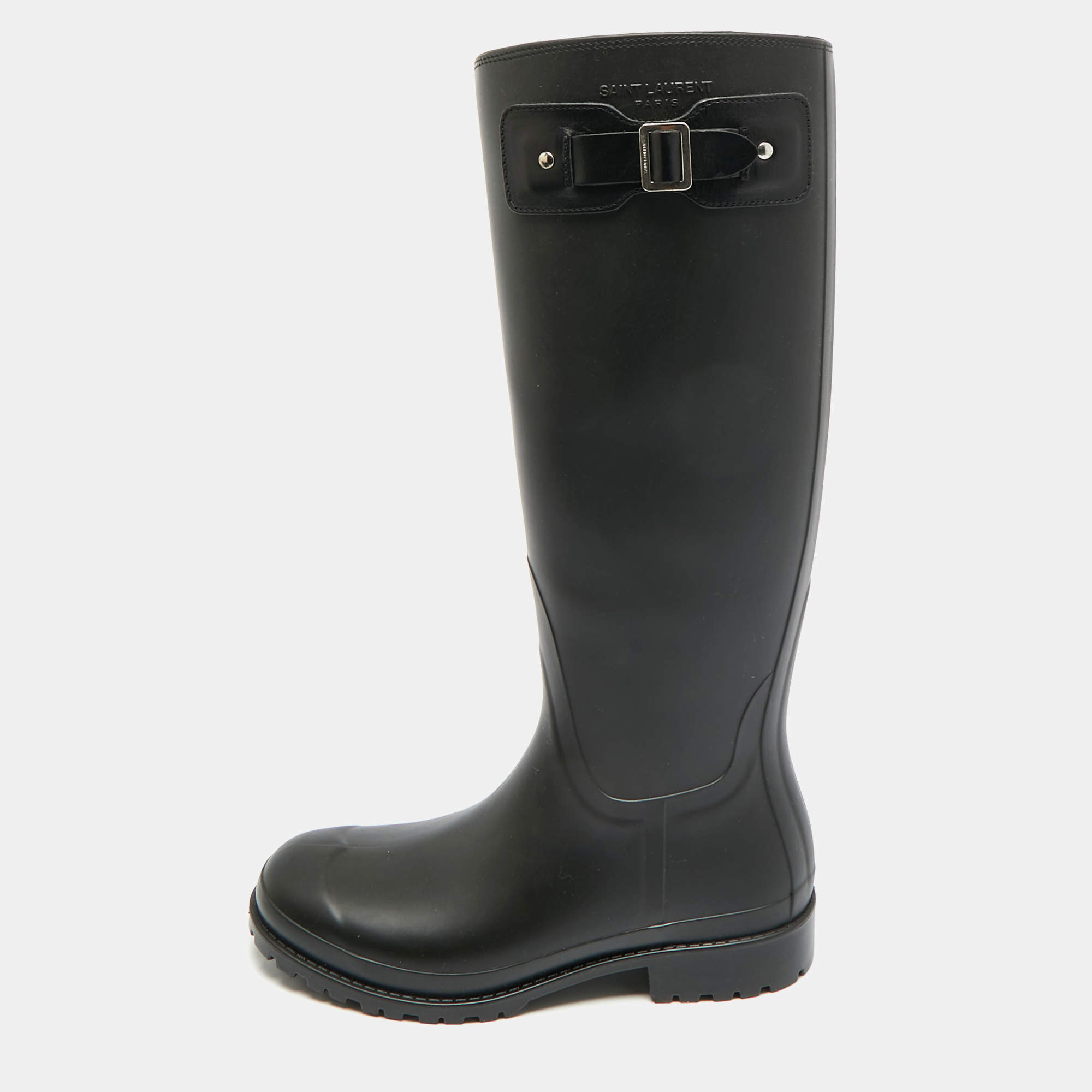 مملوكة مسبقًا Saint Laurent Wellington Size 37 Black Rubber Rain Boots