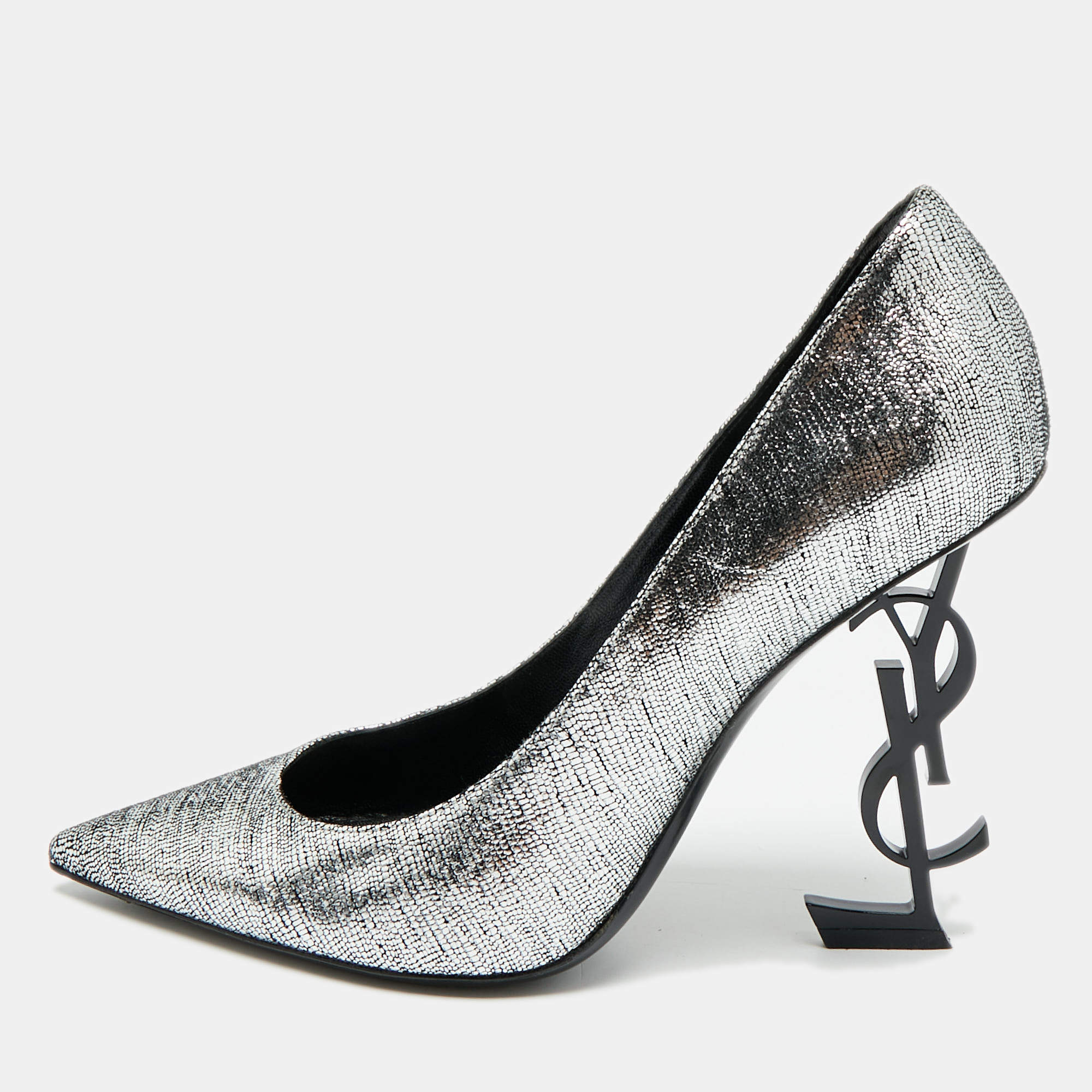 Pre Owned Saint Laurent Opyum Size 39 Silver Texture Suede Pumps