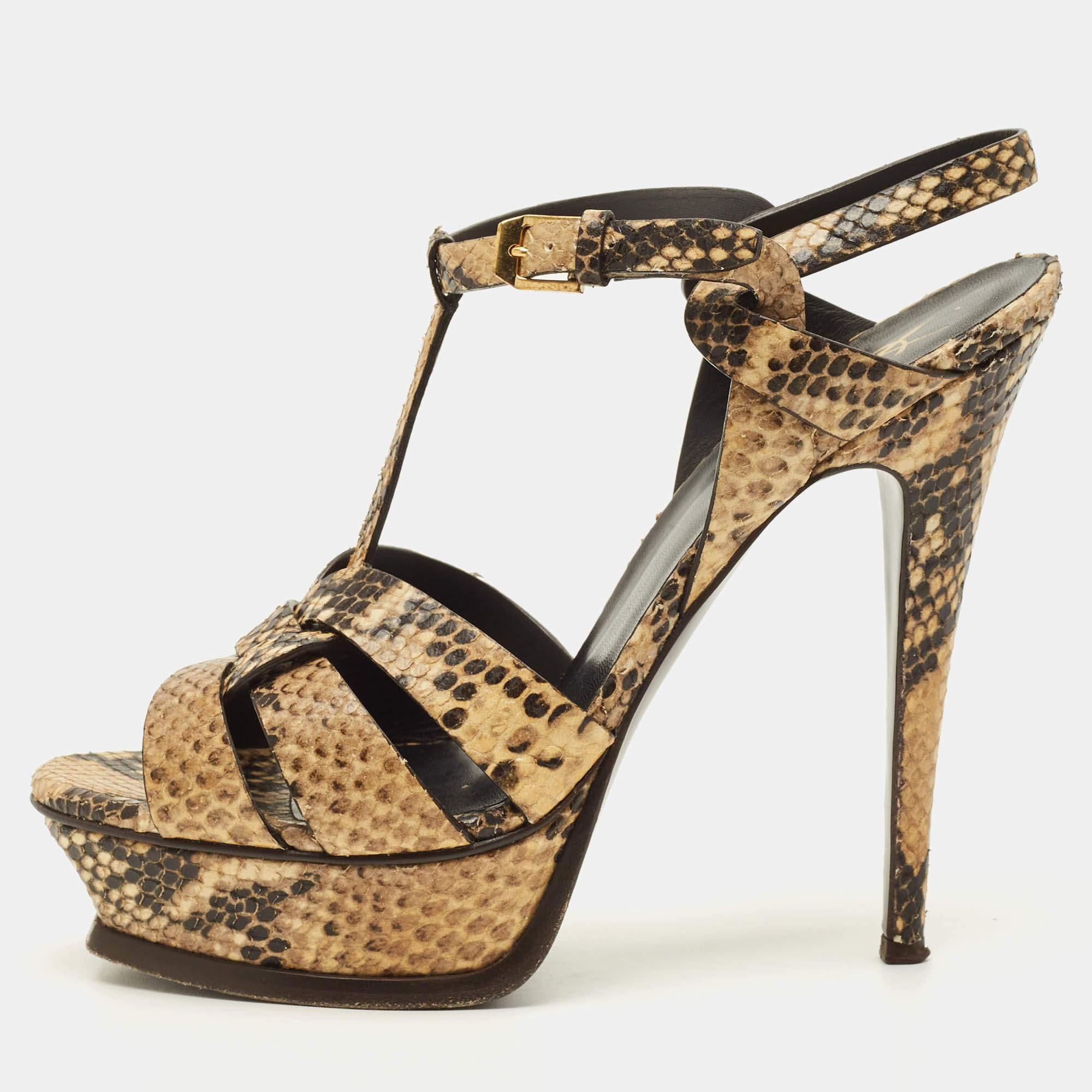مملوكة مسبقًا Saint Laurent Tribute Size 39 Multicolor Snakeskin Embossed Leather Platform Sandals