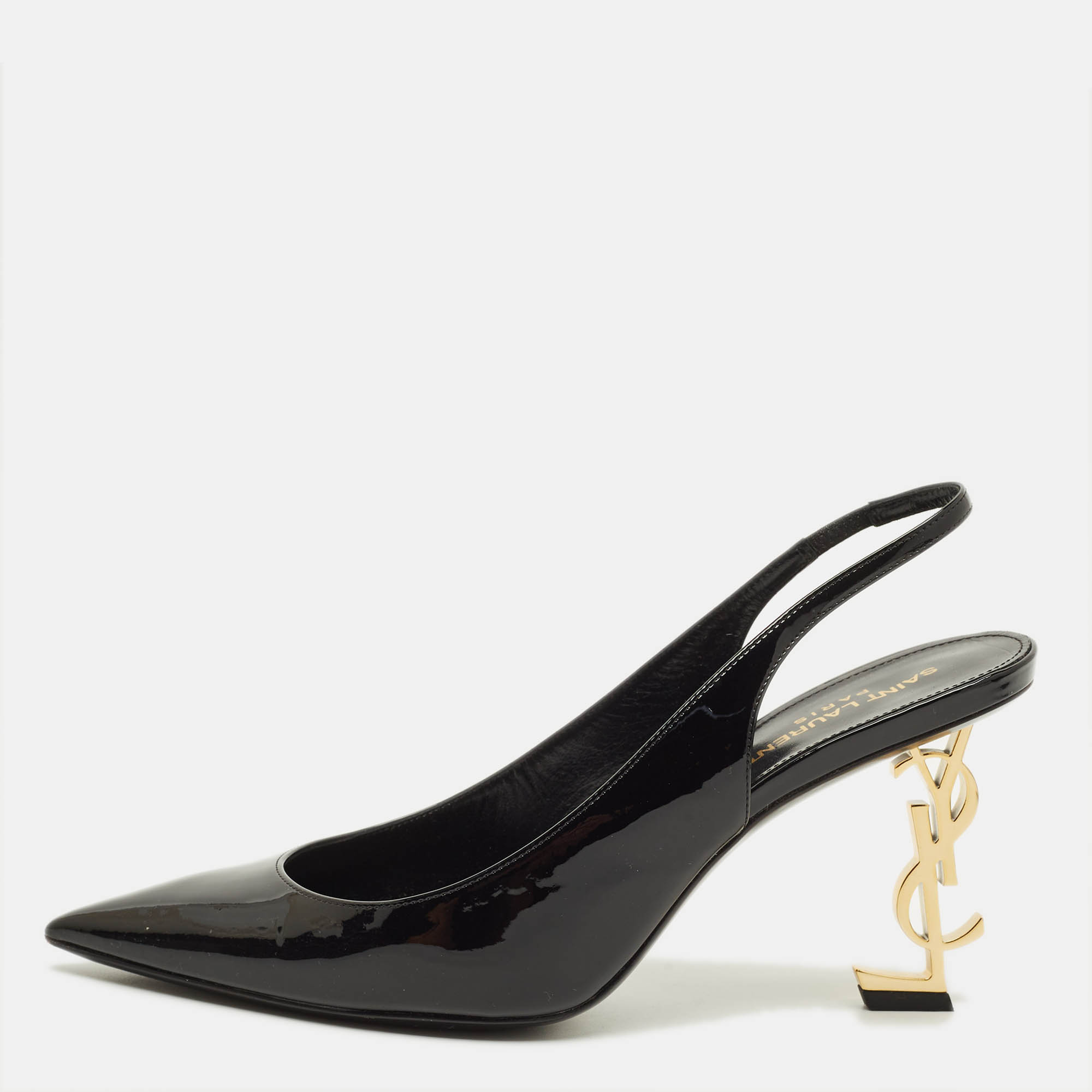 Pre Owned Saint Laurent Opyum Size 39 Black Patent Leather Slingback Pumps