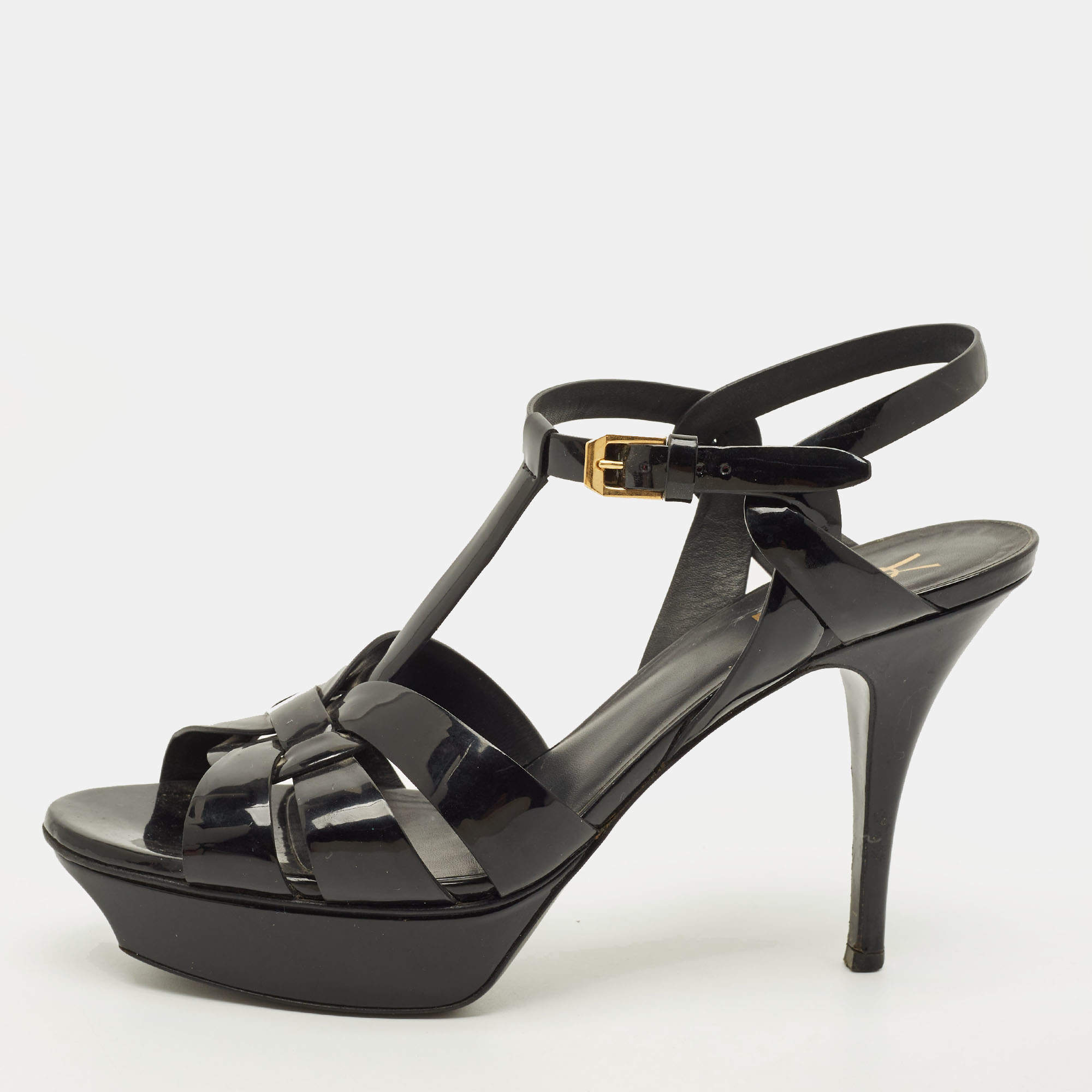 مملوكة مسبقًا Saint Laurent Tribute Size 41 Black Patent Leather Platform Sandals