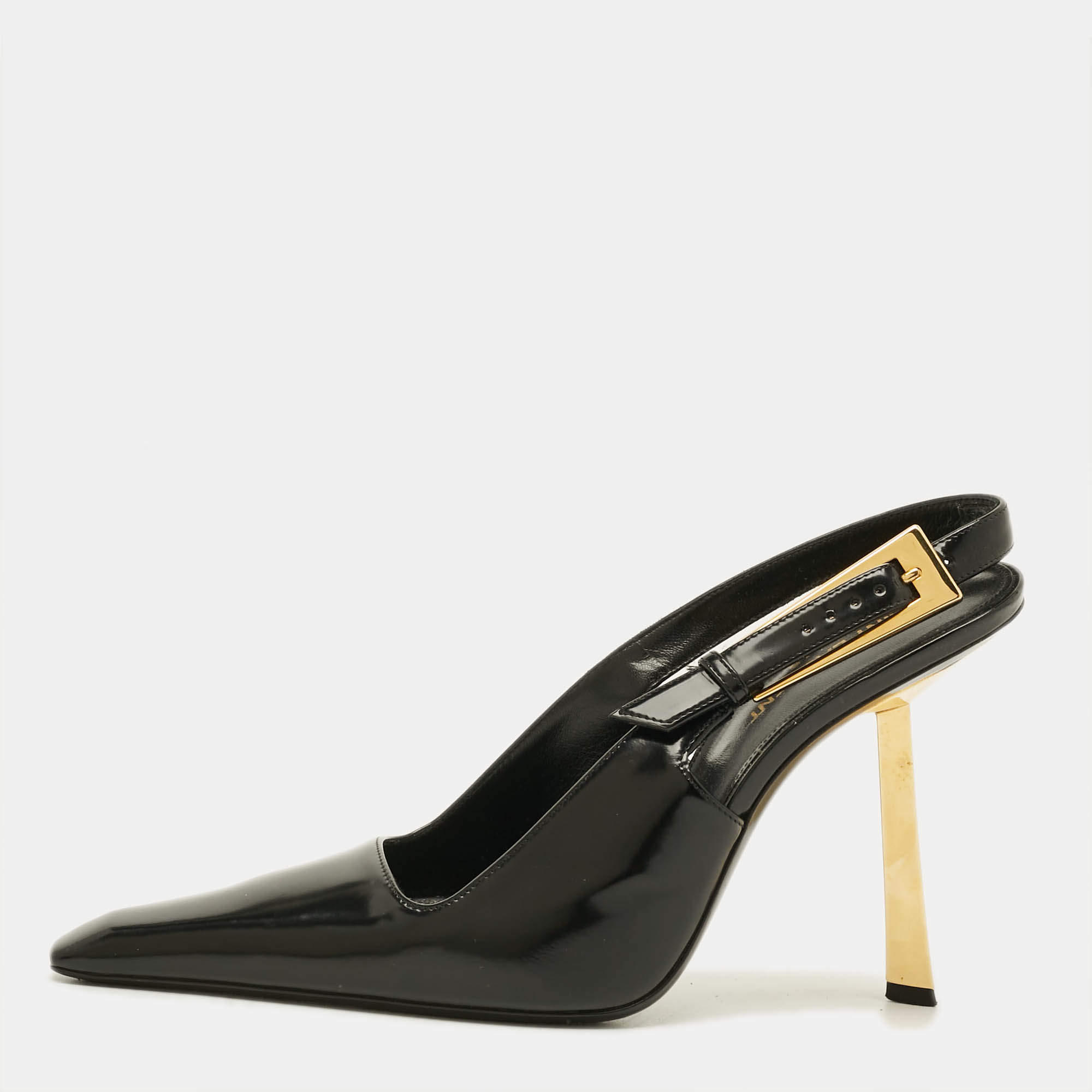 Pre Owned Saint Laurent Lee Size 39 Black Leather Slingback Pumps