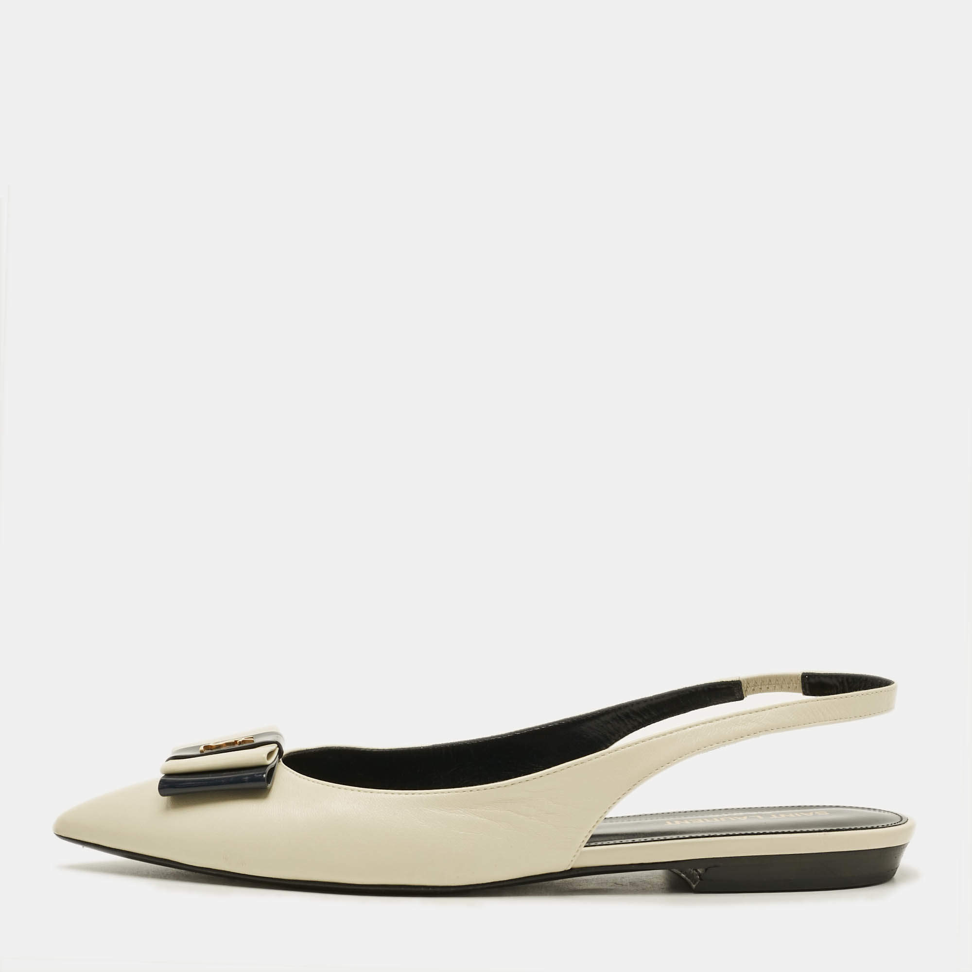 Pre Owned حذاء سنيك باك فلات سكن باك سان لوران جلد كريمي مقاس 39