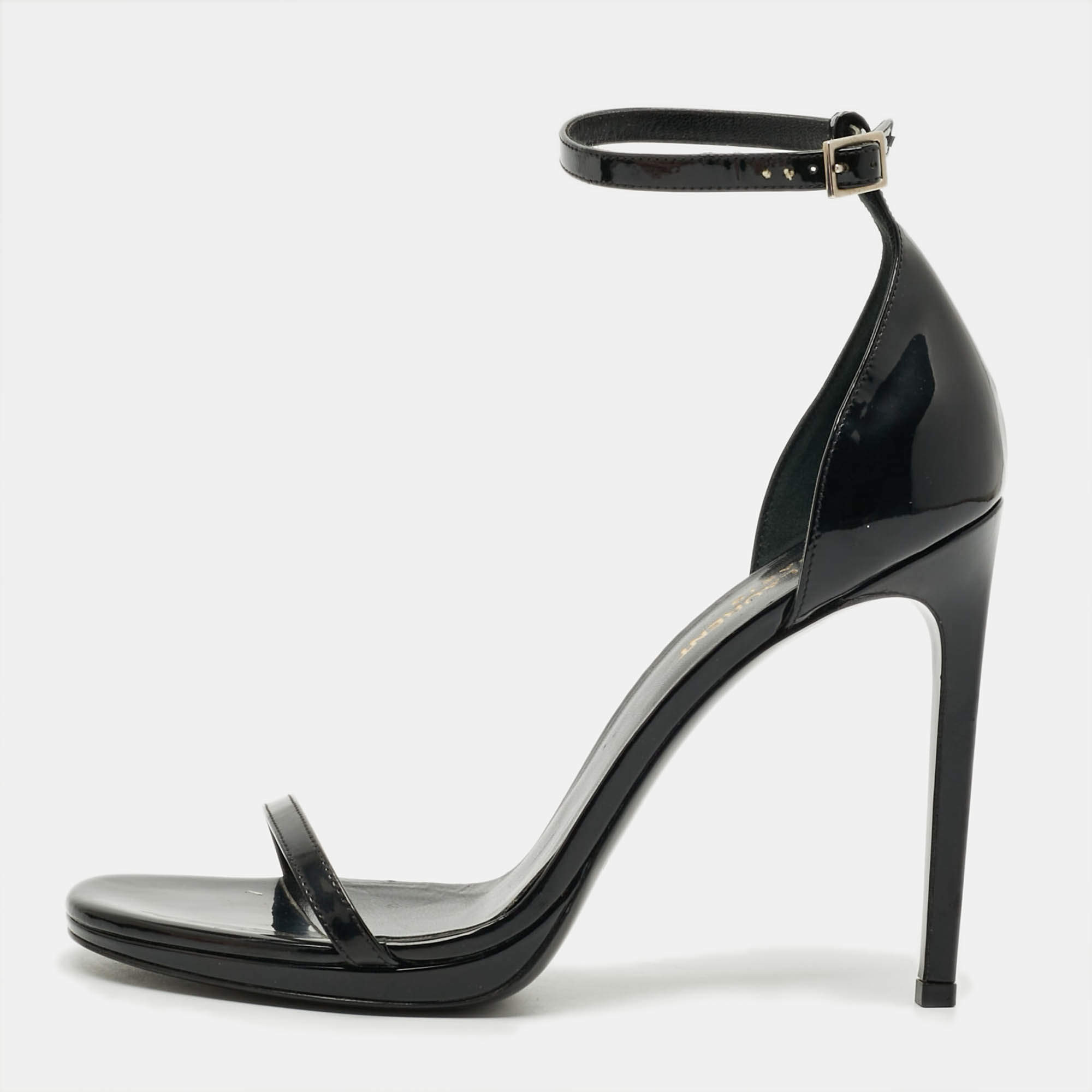 Pre Owned صندل سان لوران سير كاحل أوبيوم جلد لامع أسود مقا س 41