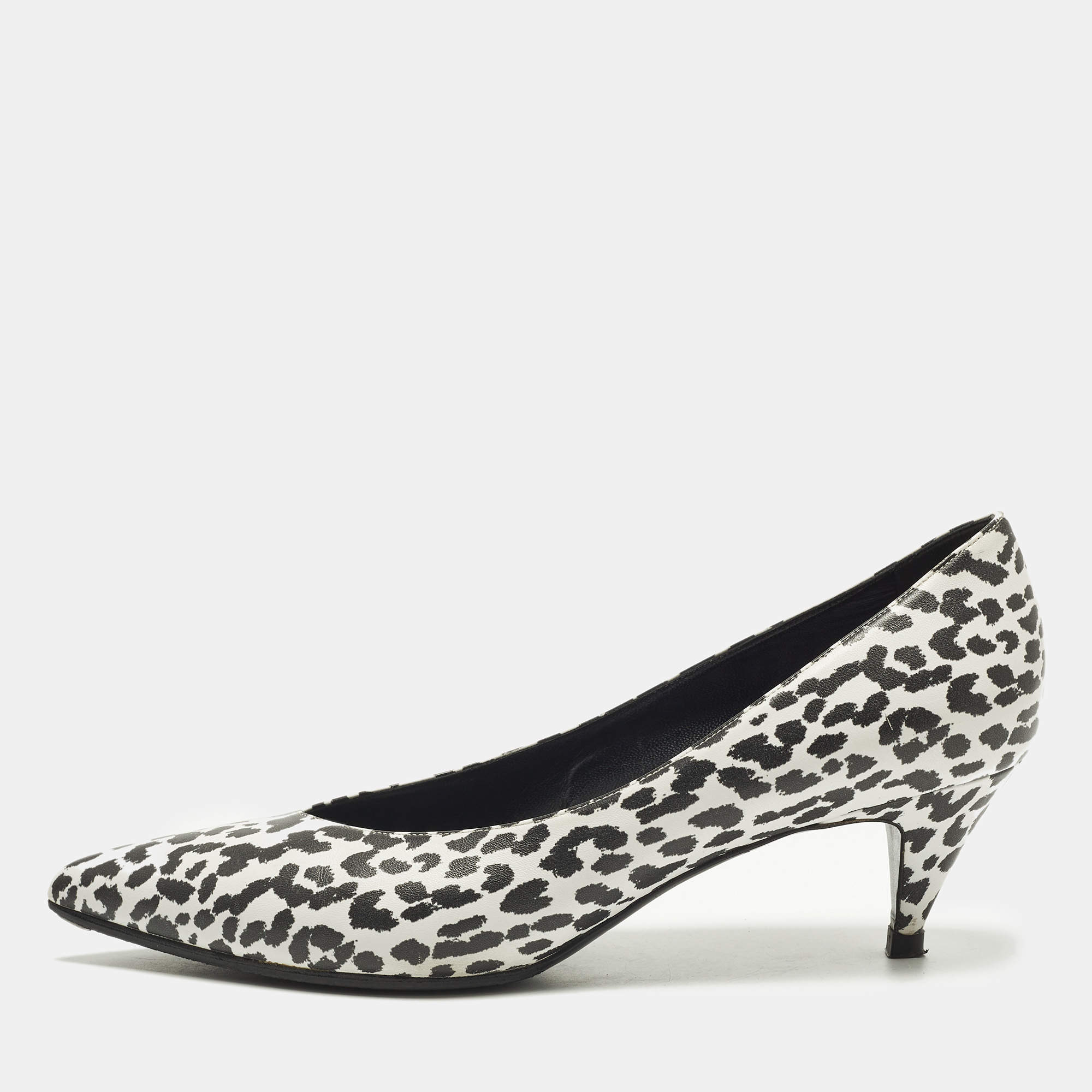 Pre Owned Saint Laurent Charlotte Size 40 Black/White Leather Pointed Toe Pumps