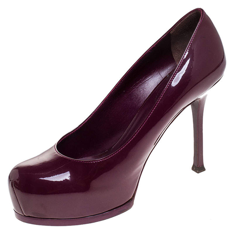 Pre Owned Saint Laurent Paris Purple Patent Leather Tribtoo Pumps Size 39