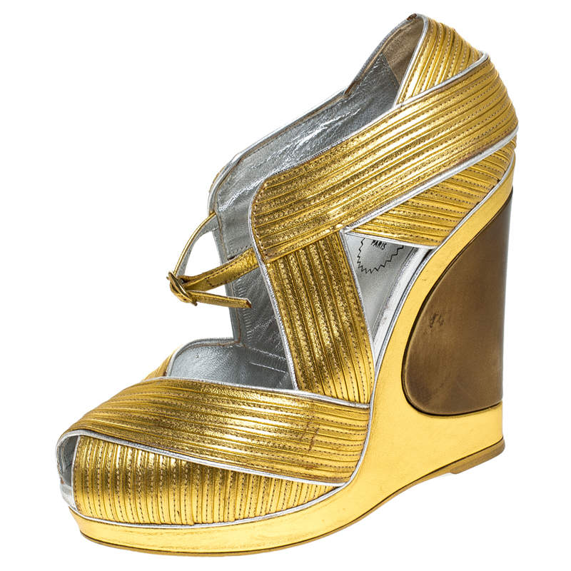 saint laurent gold platform sandals