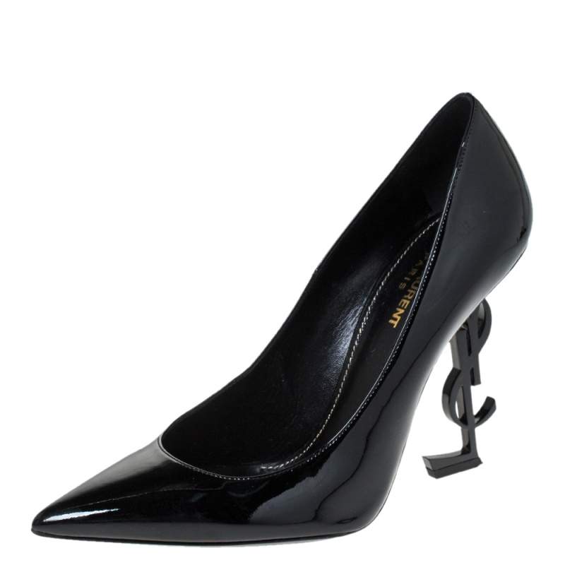 Pre Owned Saint Laurent Paris Black Patent Leather Opyum Pointed Toe Pumps Size 40