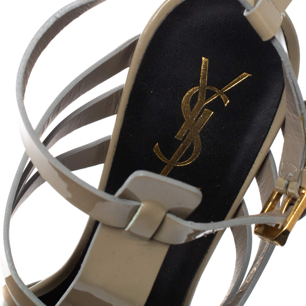 مملوكة مسبقًا Saint Laurent Paris Grey Patent Leather Tribute Gladiator Platform Sandals Size 39.5
