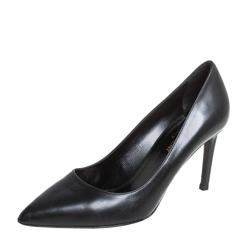مملوكة مسبقًا Saint Laurent Black Leather Zoe Pointed Toe Pumps Size 38