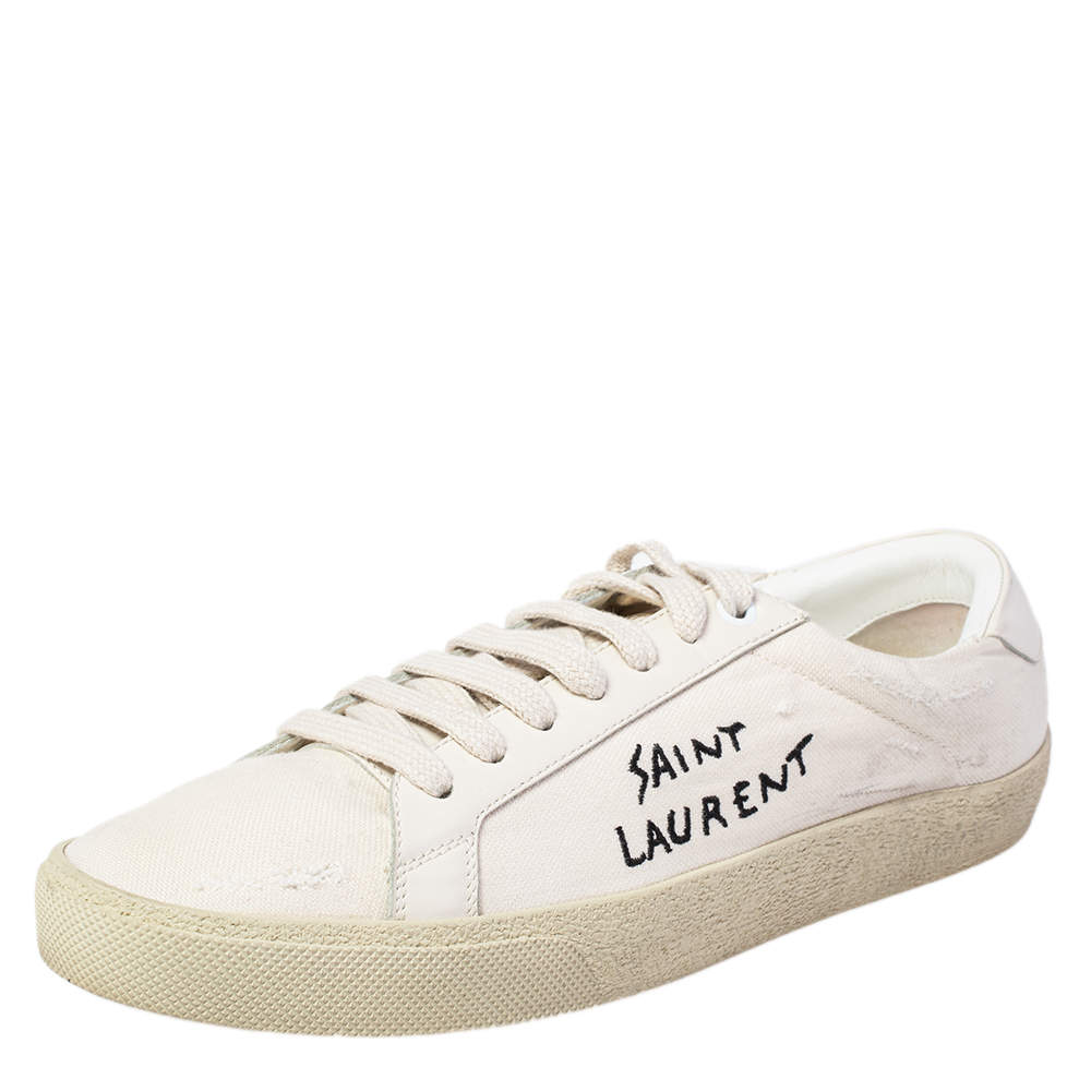 Pre Owned Saint Laurent Off White Canvas and Leather Court Classic Low Top Sneakers Size 40